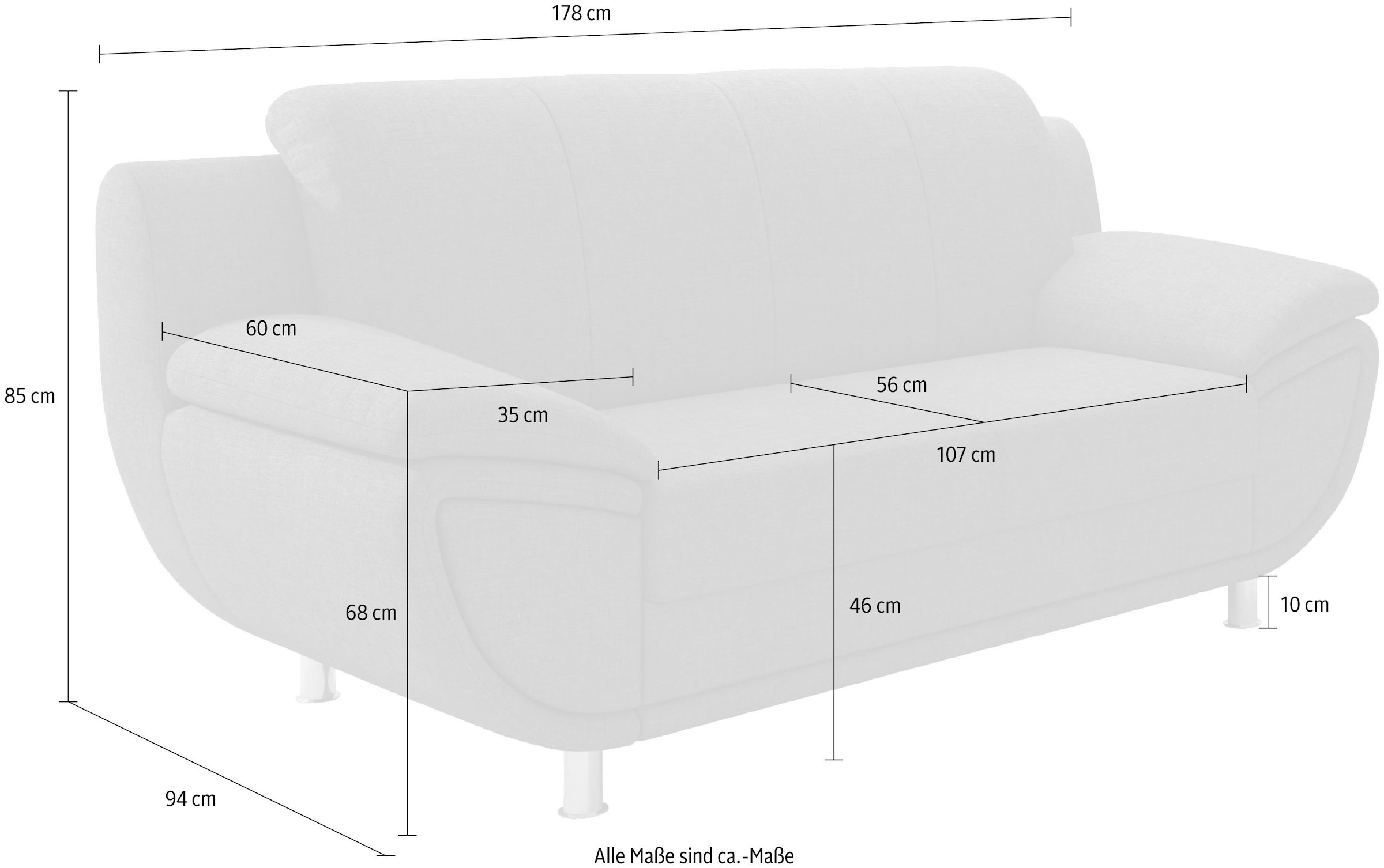 TRENDMANUFAKTUR 2-Sitzer »Rondo 3, mit extrabreiten Armlehnen für mehr Sitzkomfort« wahlweise mit Federkern