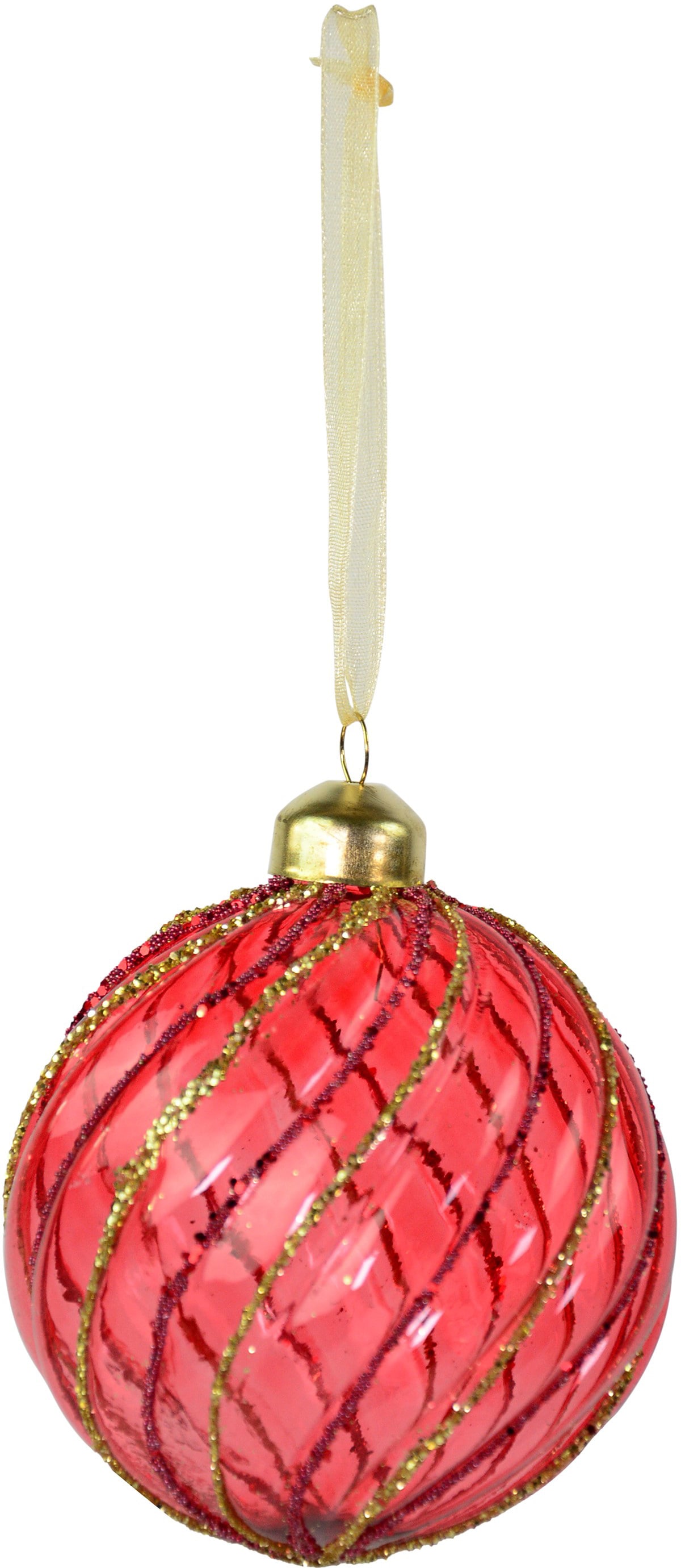 online & kaufen 10 Spiraldesign cm, RIFFELMACHER Weihnachtsbaumkugel 3 Christbaumkugeln Ø Glas«, aus günstig rot, mit (Set, Christbaumschmuck, WEINBERGER St.), Glas, »Weihnachtsdeko