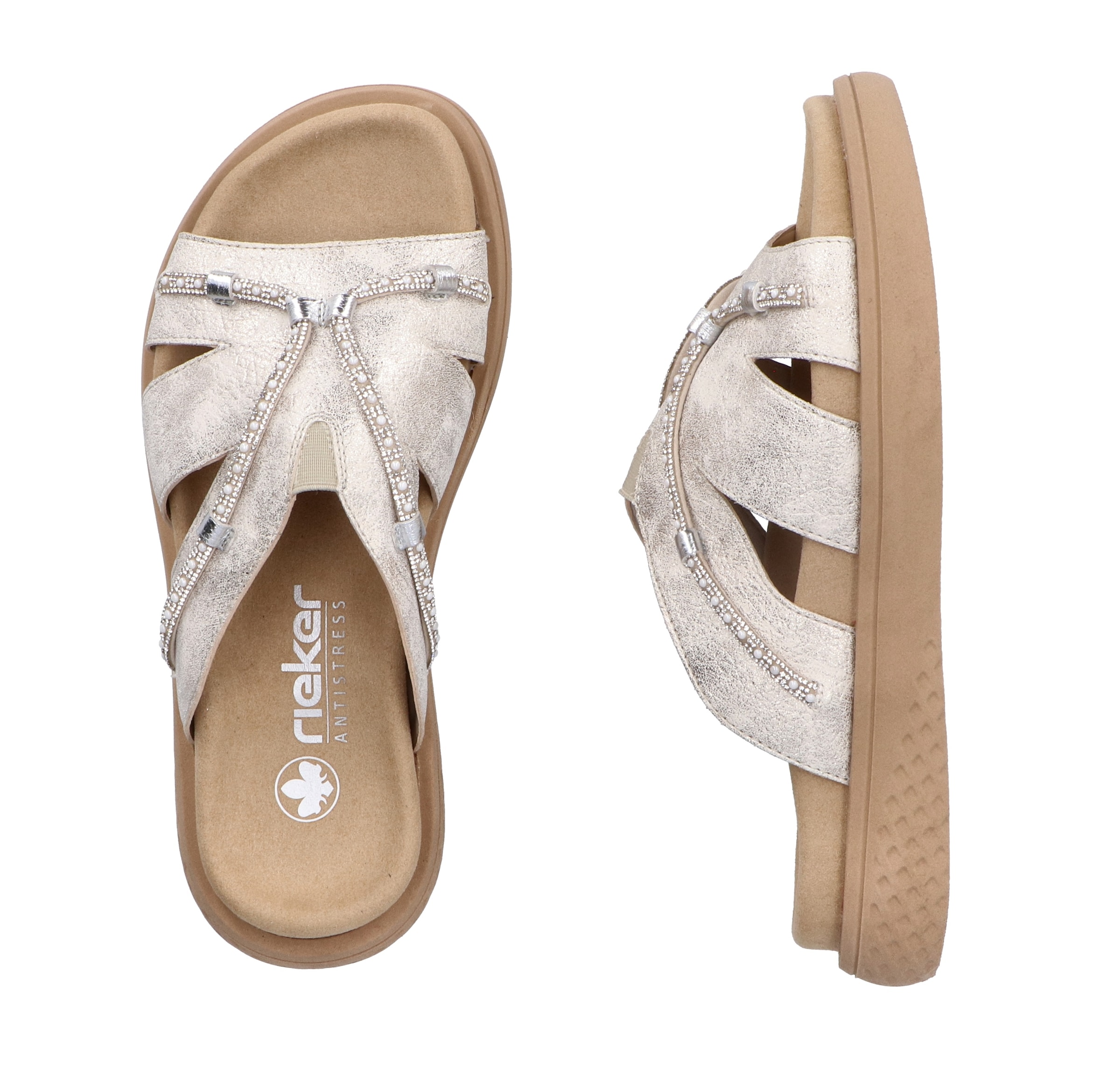 Rieker Pantolette, Sommerschuh, Schlappen, Hausschuh, Strandschuh mit Stretcheinsatz
