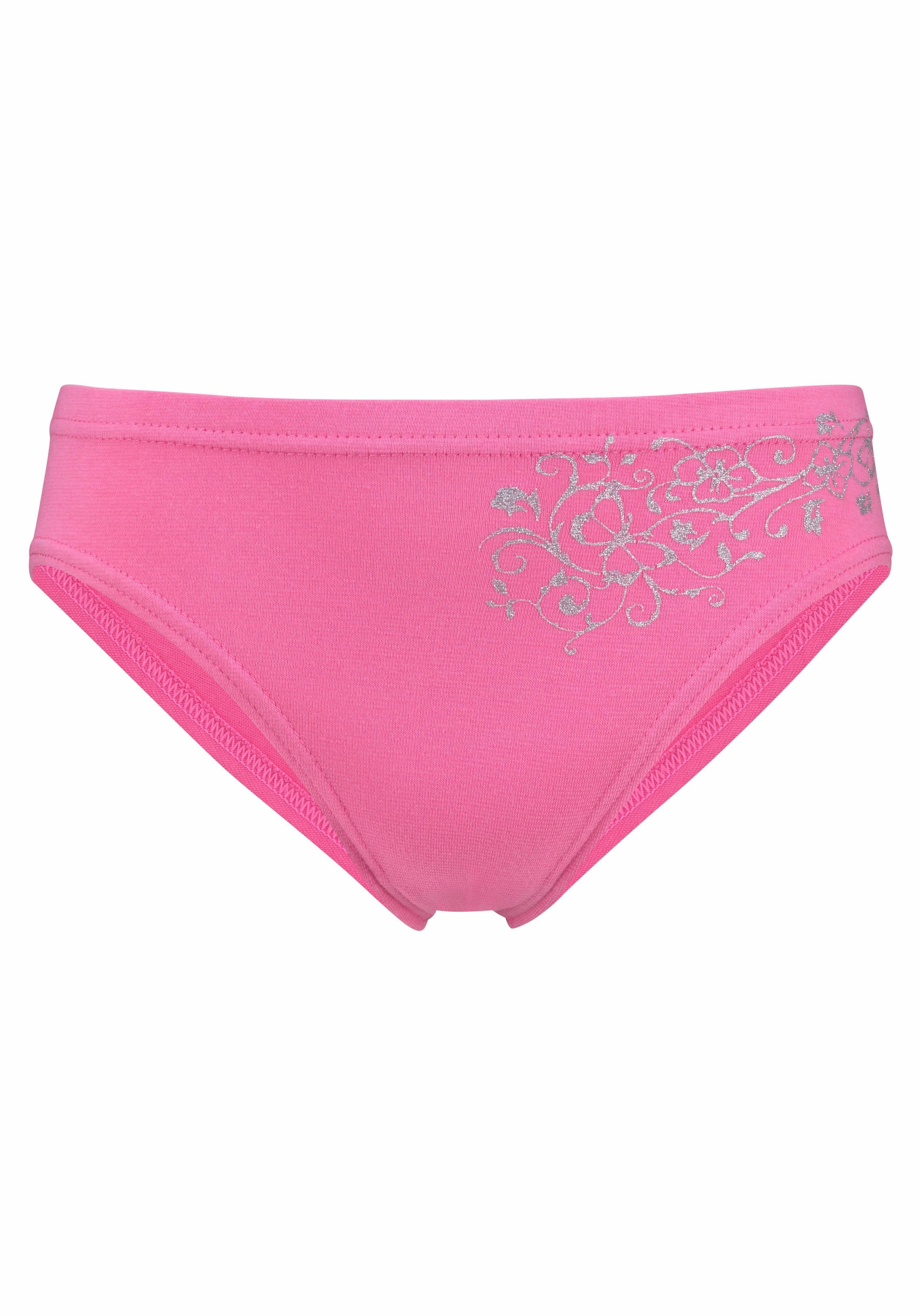 petite fleur Slip, (Packung, 4 St.), schöner Basic für jeden Tag, mit  floralem Glitzerdruck bei ♕