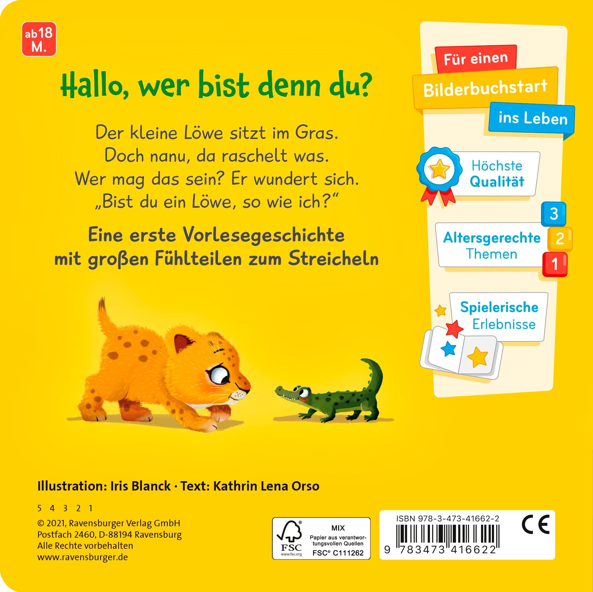 Ravensburger Kinderbuch »Pappbilderbuch, Mein erstes Vorlese-Fühlbuch Bist du ein Löwe?«