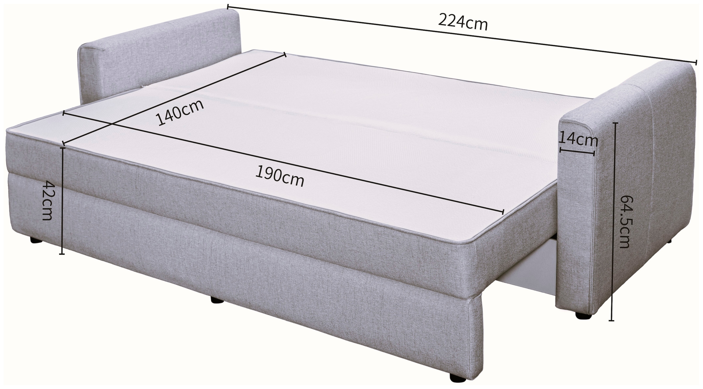 OTTO home Schlafsofa »LIVVIA 3-Sitzer (224 cm), pflegeleichter Webstoff« Bettfunktion & Bettkasten, Premium Sitzkomfort (HR-Schaum/Federkern)