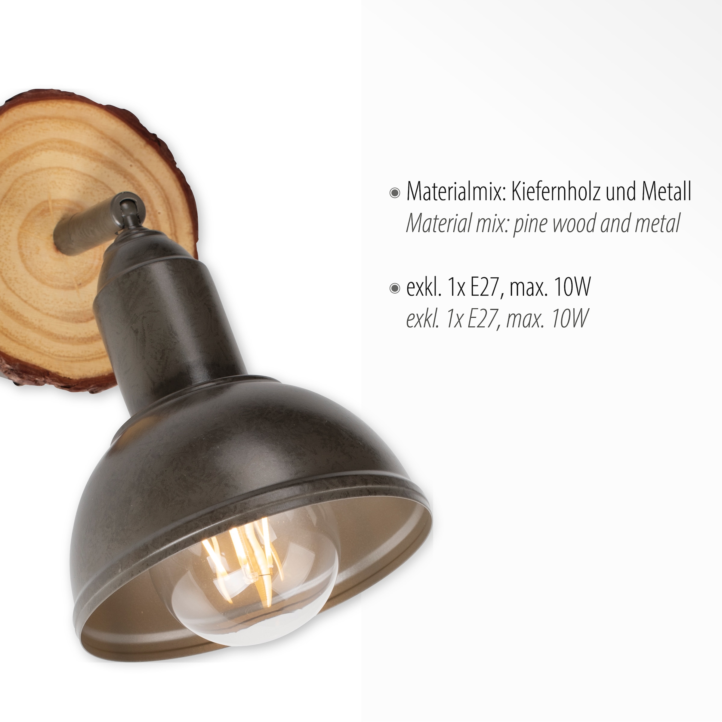 JUST LIGHT Wandleuchte »SWAMP«, 1 flammig, Leuchtmittel E27 | ohne Leuchtmittel, ExklusiveE27