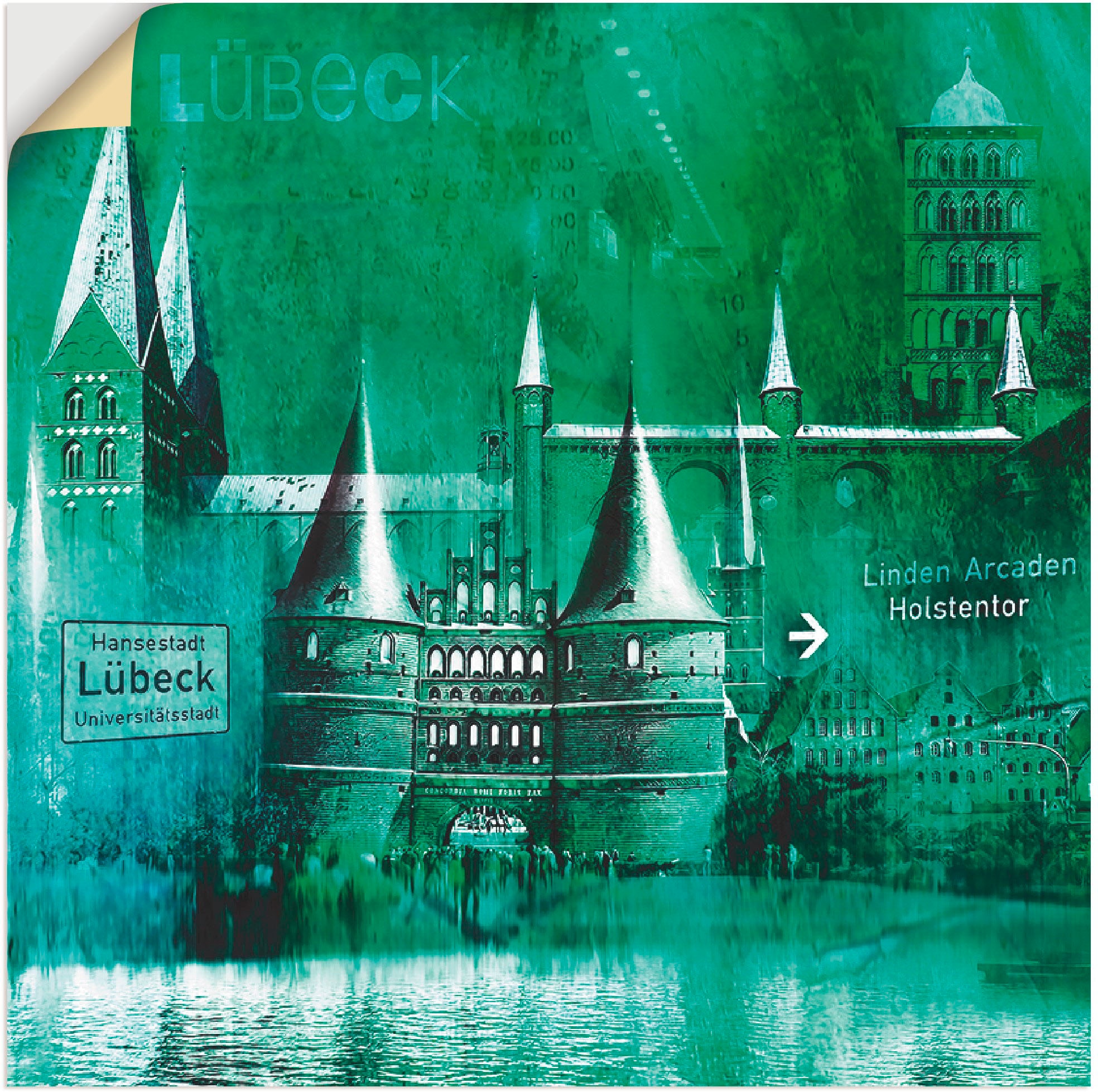 Artland Wandbild »Lübeck Hansestadt Collage 05«, Architektonische Elemente, (1 St.), als Leinwandbild, Wandaufkleber oder Poster in versch. Größen