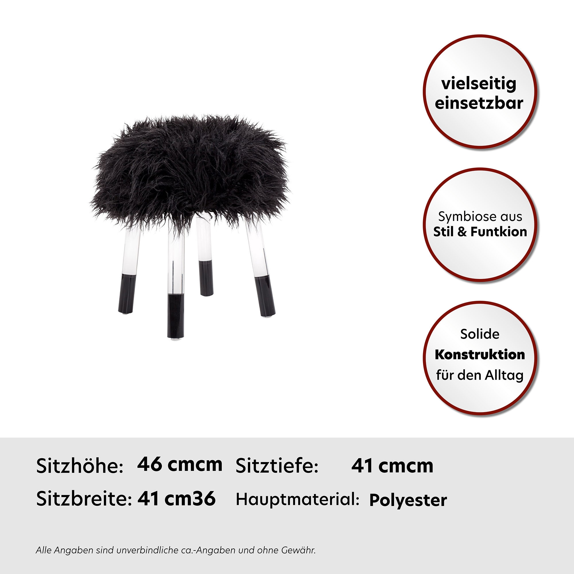 Kayoom Sitzhocker »Fellhocker Laika 110, stilvoller Hocker mit Kunstfell, runde Form«, (1 St.), bequem, elegant, modern, runde Form, runde Form
