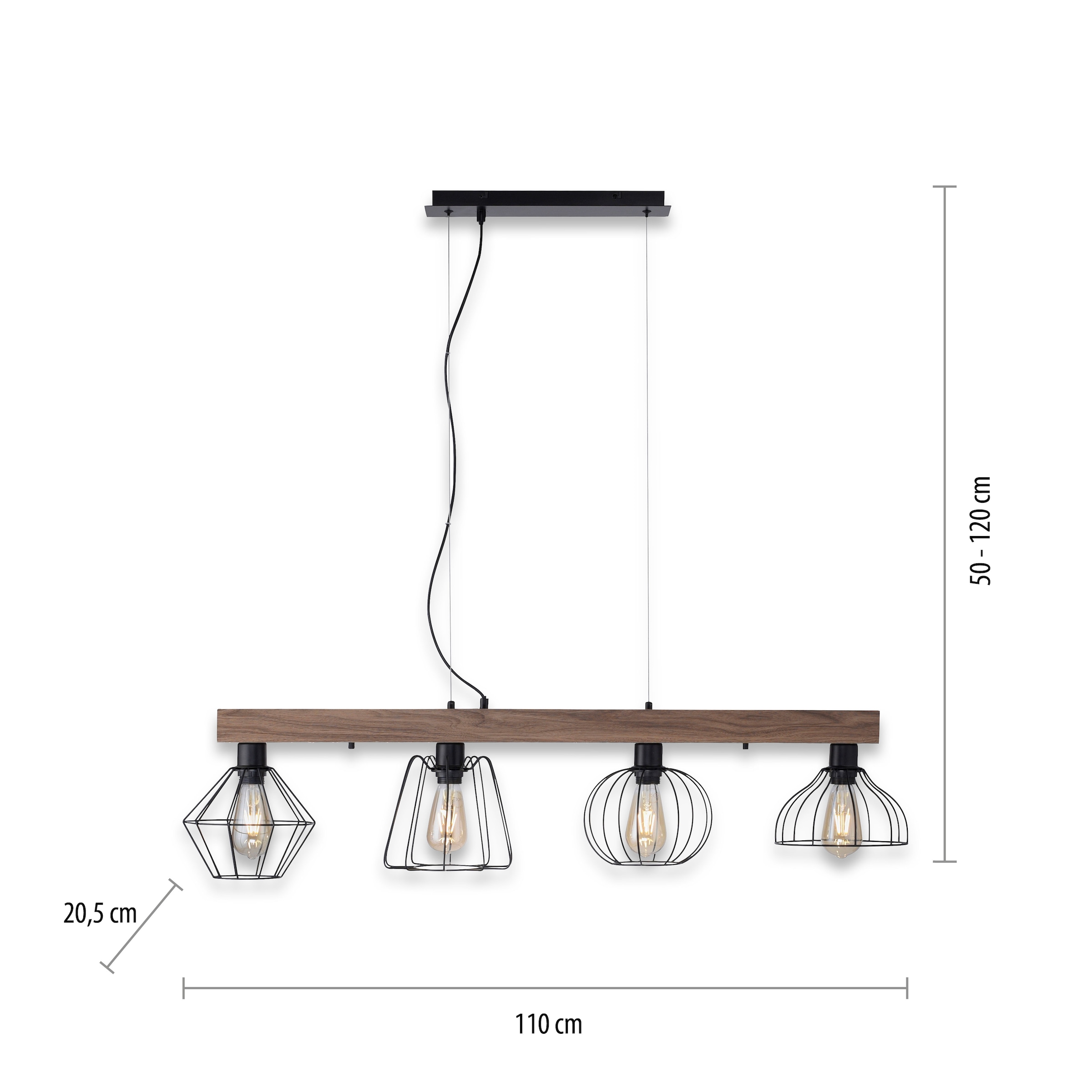 JUST LIGHT Pendelleuchte »KASKA«, 4 flammig, Leuchtmittel E27 | ohne Leuchtmittel, ExklusiveE27