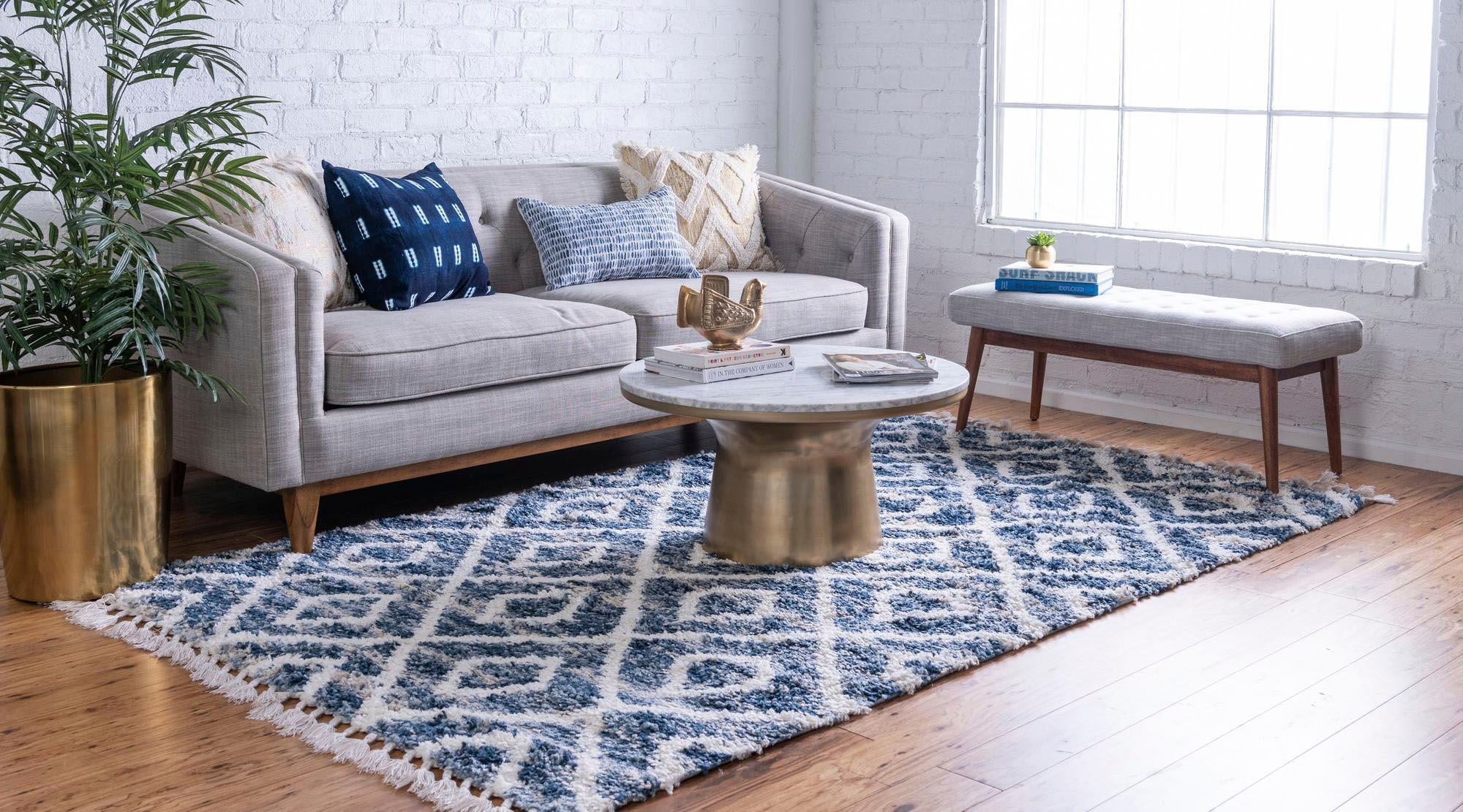 Myflair Möbel & Accessoires Hochflor-Teppich »Top Shag Lagerräumung«, rechteckig, 32 mm Höhe, gewebt, Rauten Design, melierte Optik, weich & kuschelig, mit Fransen