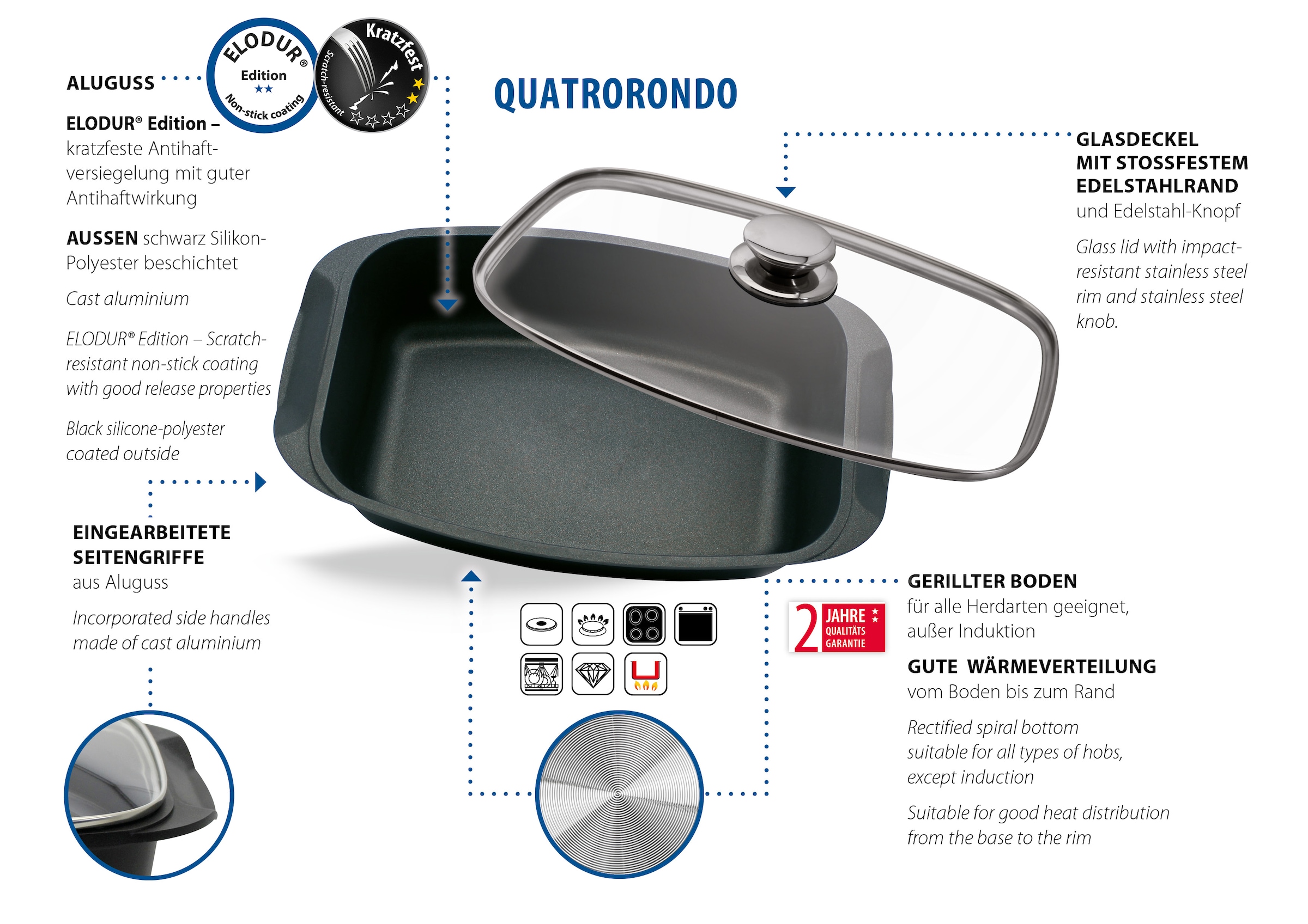 Elo Basic Bräter »Universalbräter Quatrorondo, Aluguss 32cm« 1 Stk. tlg. Aluminiumguss