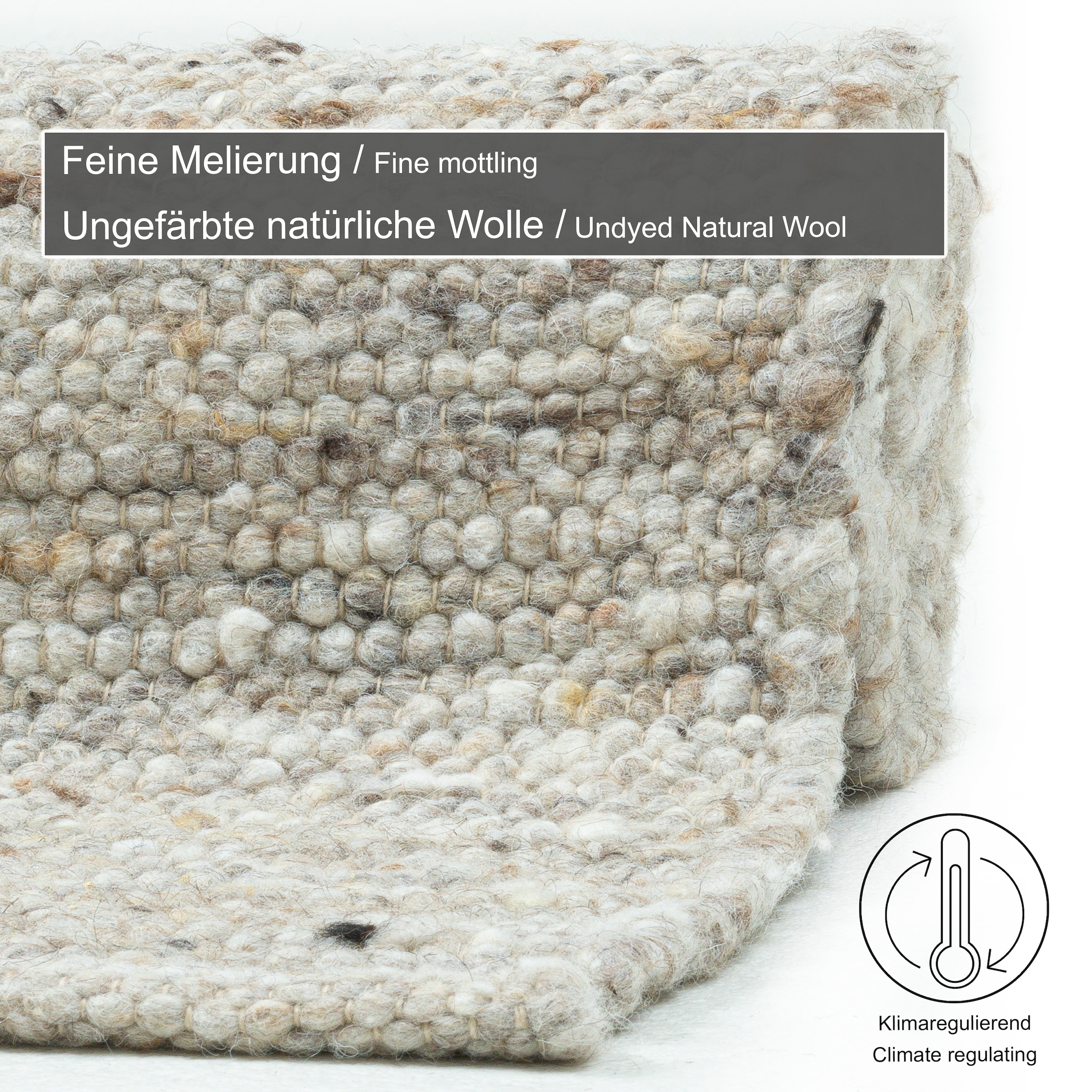 my home Wollteppich »Greith« rechteckig 12 mm Höhe Wendeteppich, meliert, reine Wolle, handgewebt, Scandi, Wohnzimmer