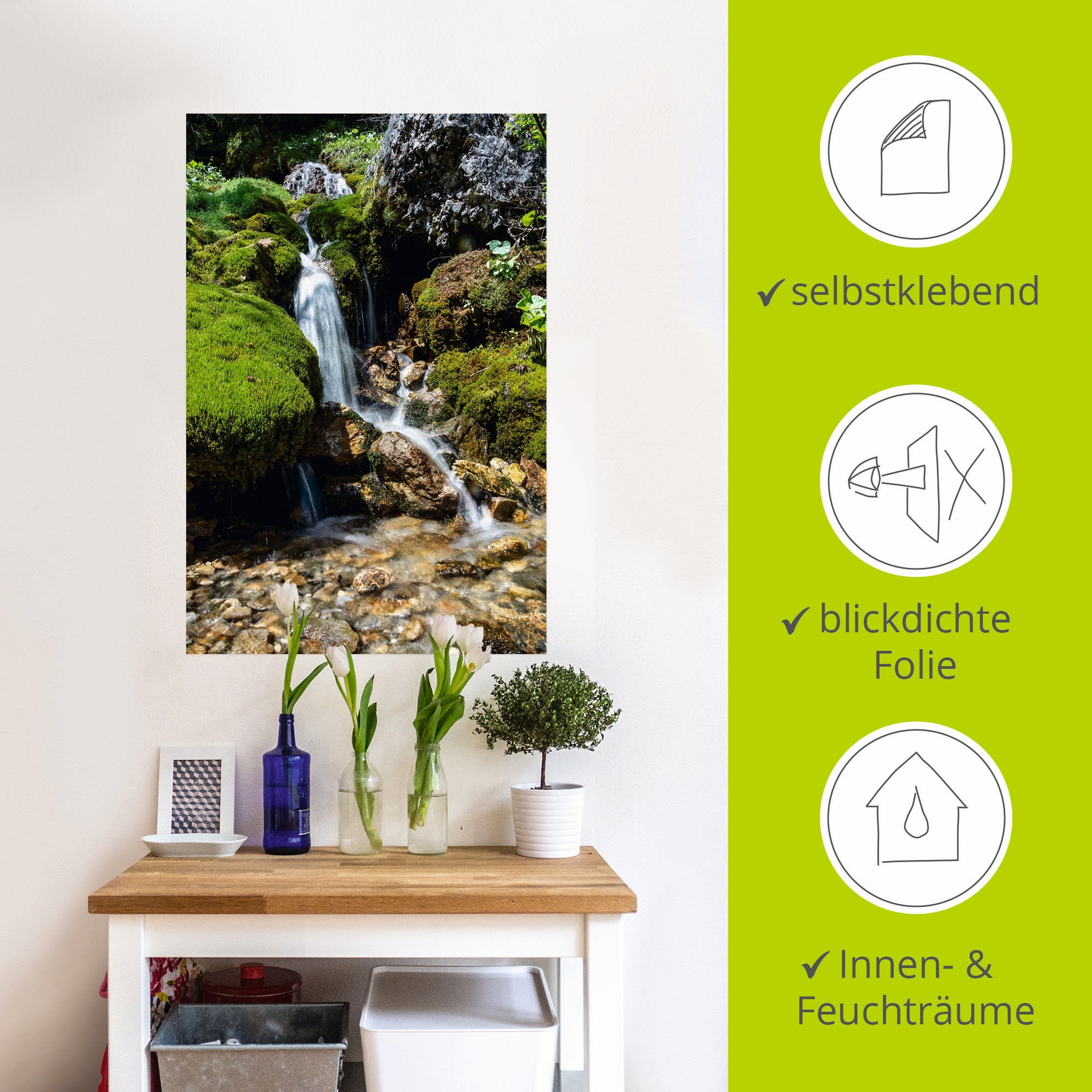 Artland Wandbild »Kleiner Wasserfall in den Bergen«, Gewässer, (1 St.), als Leinwandbild, Poster, Wandaufkleber in verschied. Größen