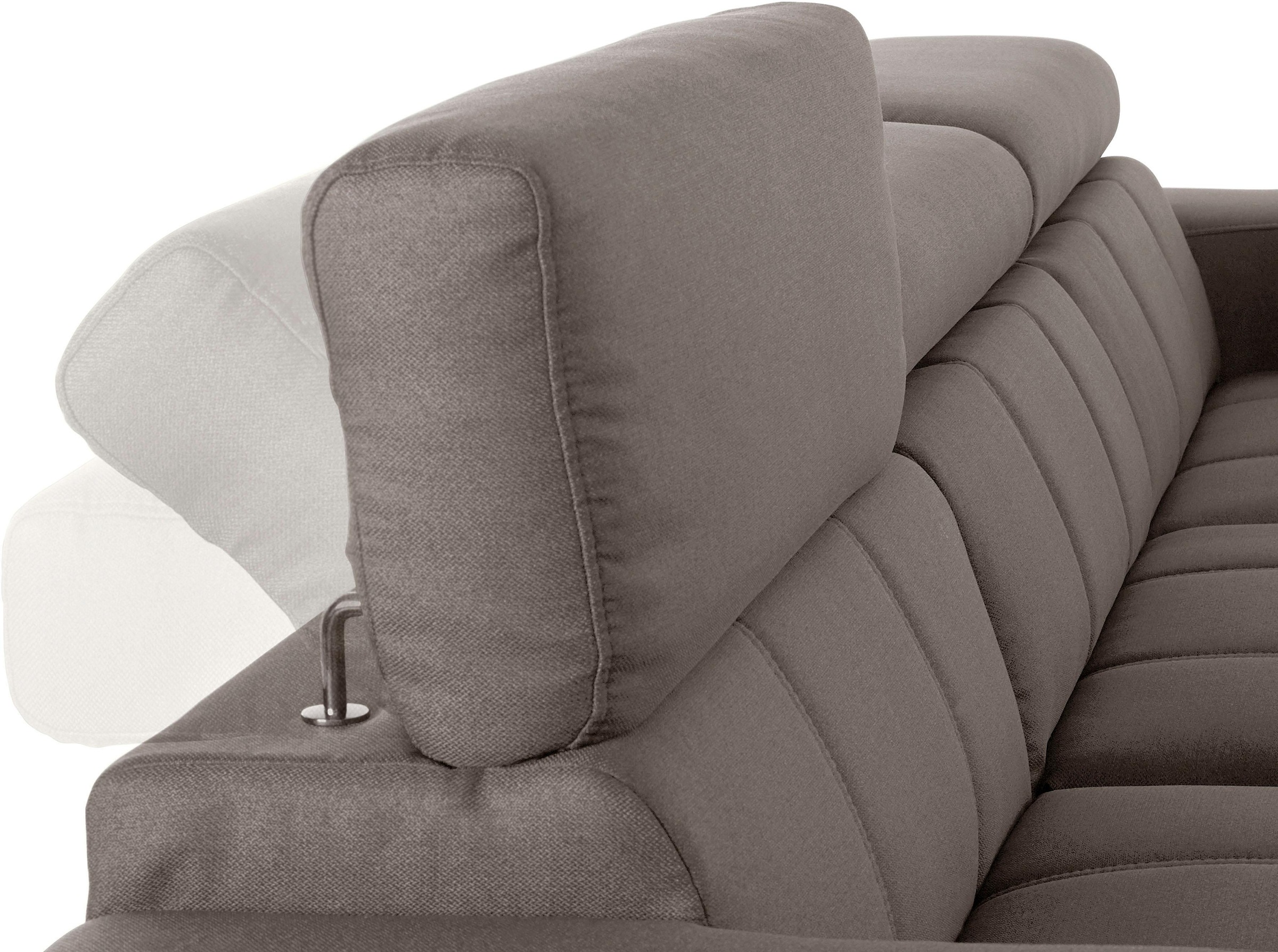 DOMO collection Ecksofa »Trento L-Form, mit Kufenfuß oder Einzelfuß«, wahlweise mit Kopfteilverstellung, Recamiere links/rechts bestellbar