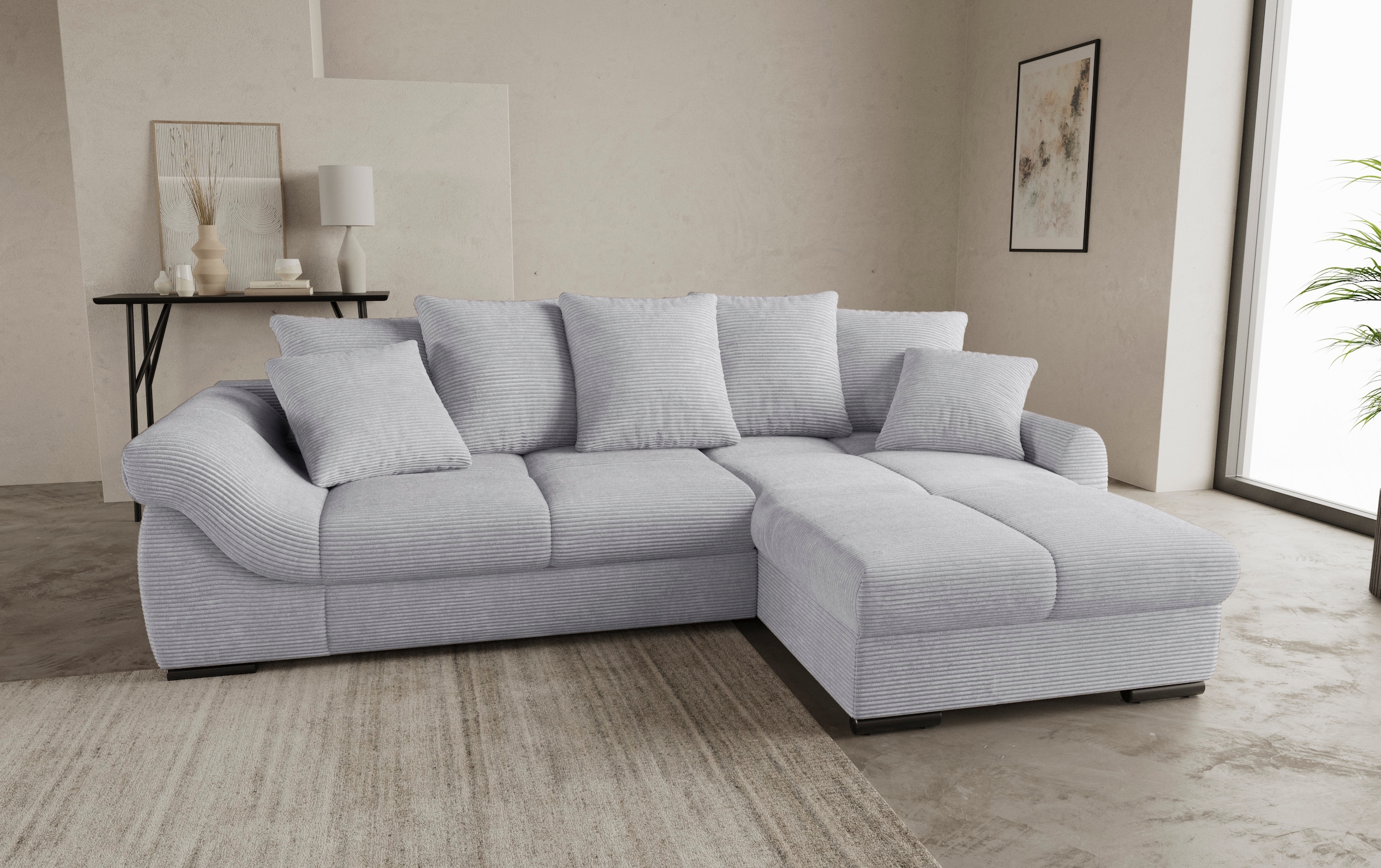 Mr. Couch Ecksofa »Livorno L-Form«, inkl. Hochschläfer-Bettauszug, XL-Bettkasten weiß beschichtet