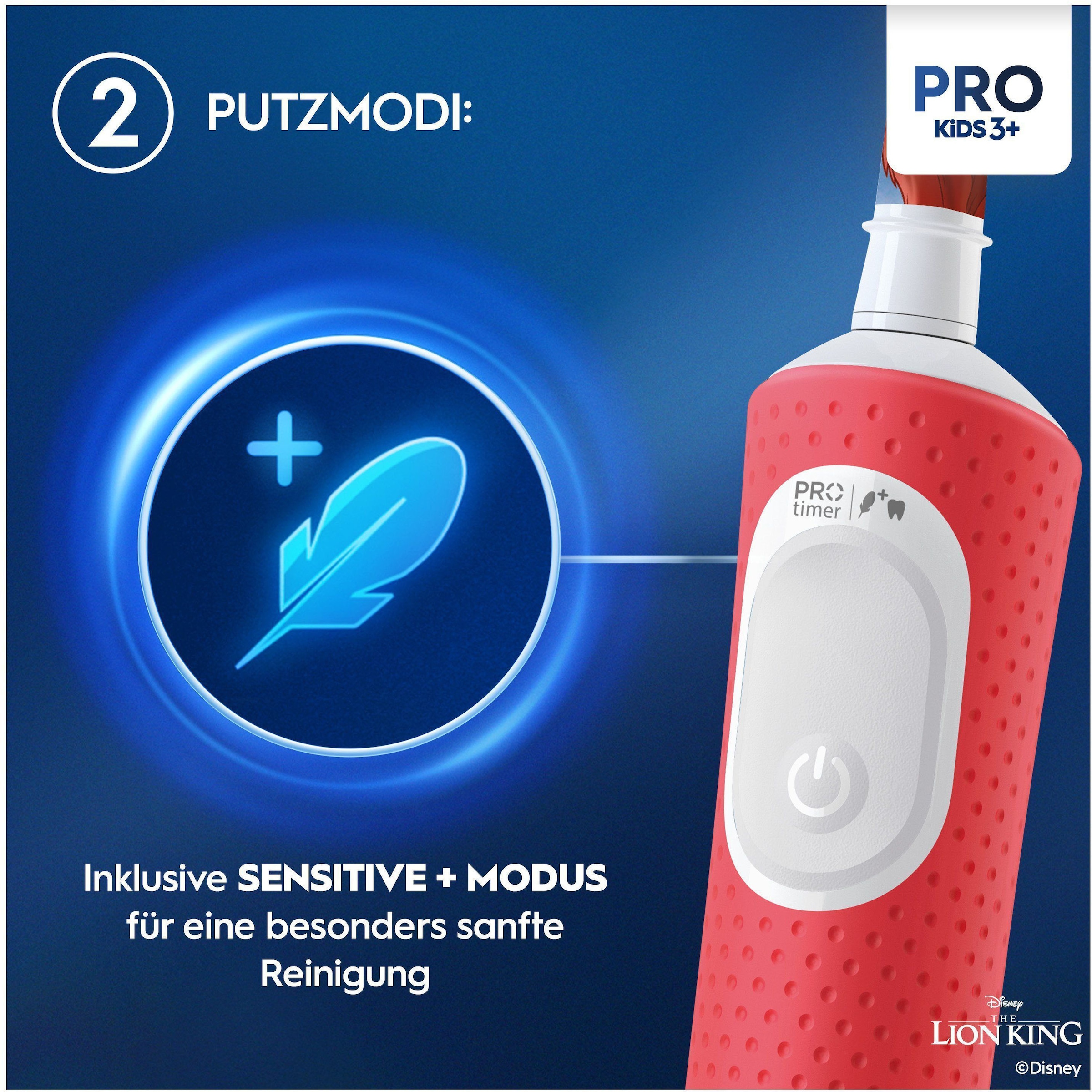 Oral-B Elektrische Kinderzahnbürste »Pro Kids König der Löwen«, 1 St. Aufsteckbürsten, inklusive Sensitiv+ Modus für Zahnpflege, extra weiche Borsten