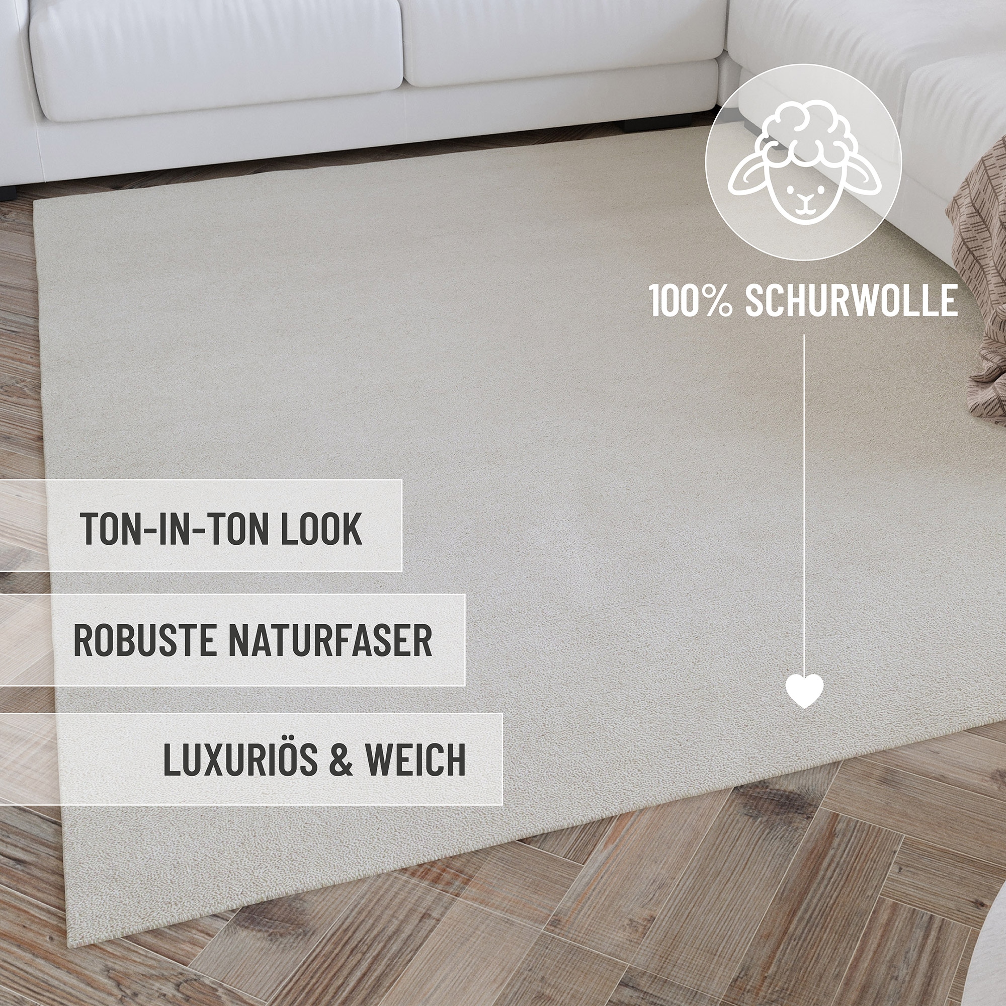 Wecon home Wollteppich »Hamptons FORTYTHREE«, rund, 20 mm Höhe, Schurwolle, Kurzflor, Wohnzimmer, Schlafzimmer, elegant, robust