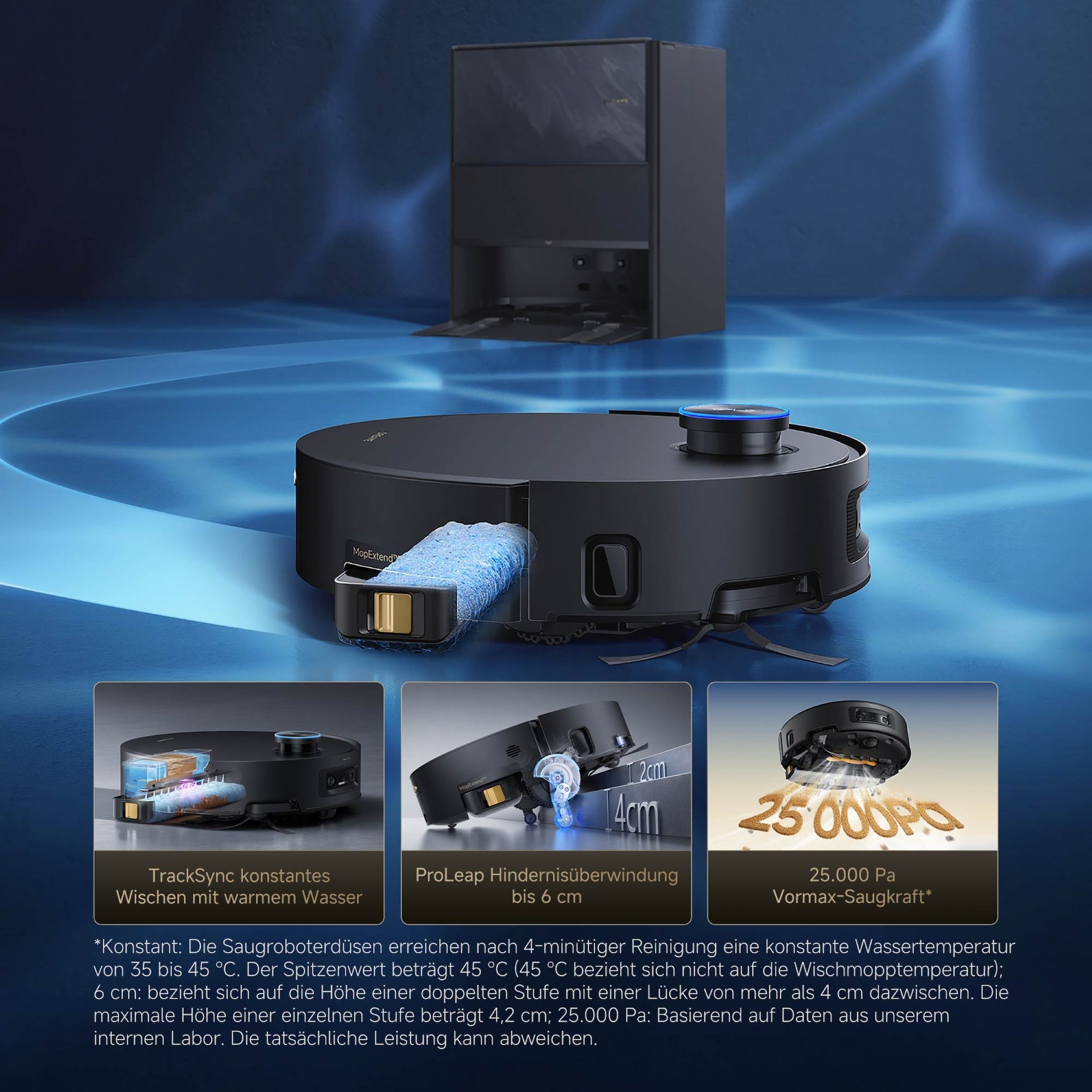 Dreame Nass-Trocken-Saugroboter »Aqua10 Ultra Track Complete« Warmwasser-Wischsystem, überwindet Hindernisse, 25.000 Pa Saugkraft