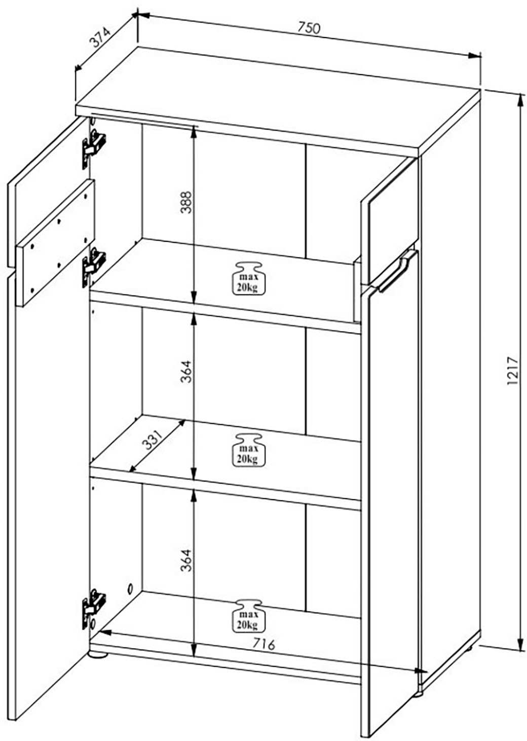 Innostyle Aktenschrank »Memphis Aktenschrank,75x122x38cm (B/H/T)«, (1 St.), 2 türig, Soft-Close, ABS-Kantenschutz