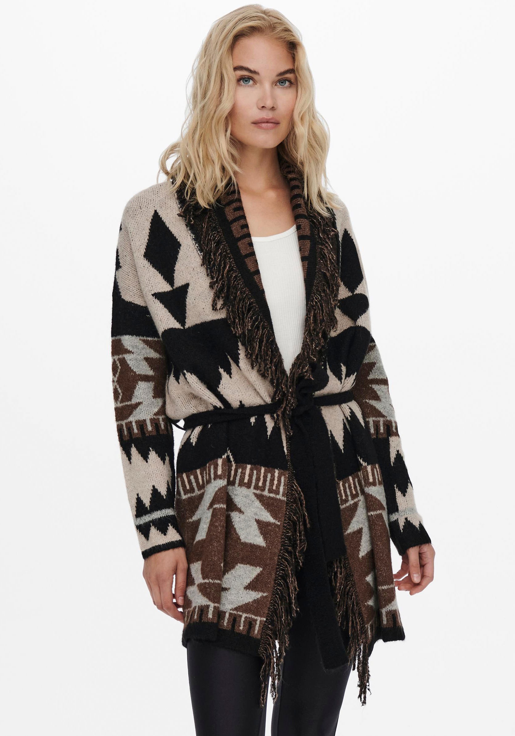 ONLY Jacquardstrickjacke »ONLMYRA LS FRINGE CARDIGAN CS KNT«
