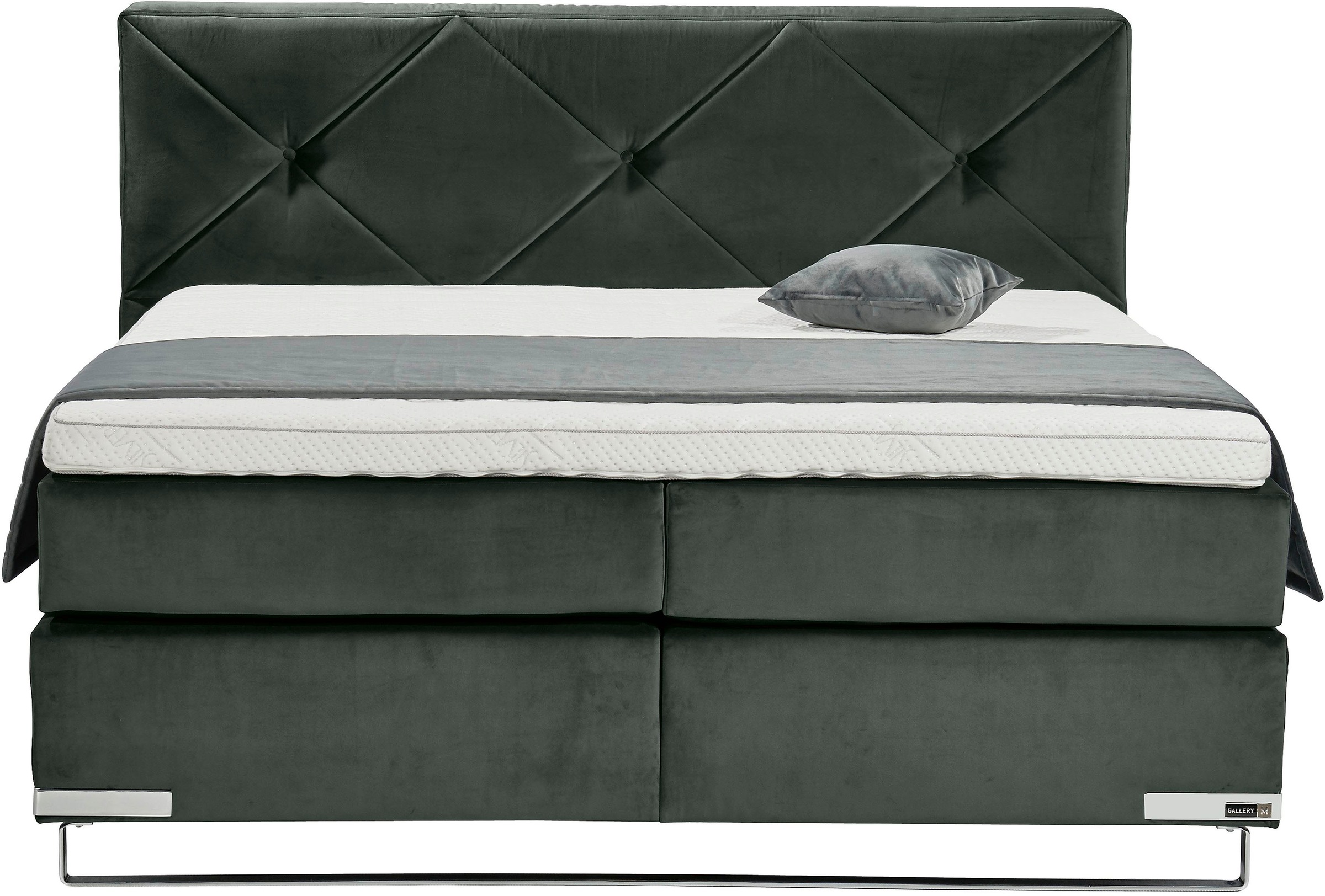 GALLERY M branded by Musterring Boxspringbett »Dubai«, Kufe in Chrom, 3 Härtegrade, Kopfteil mit Knopfheftung