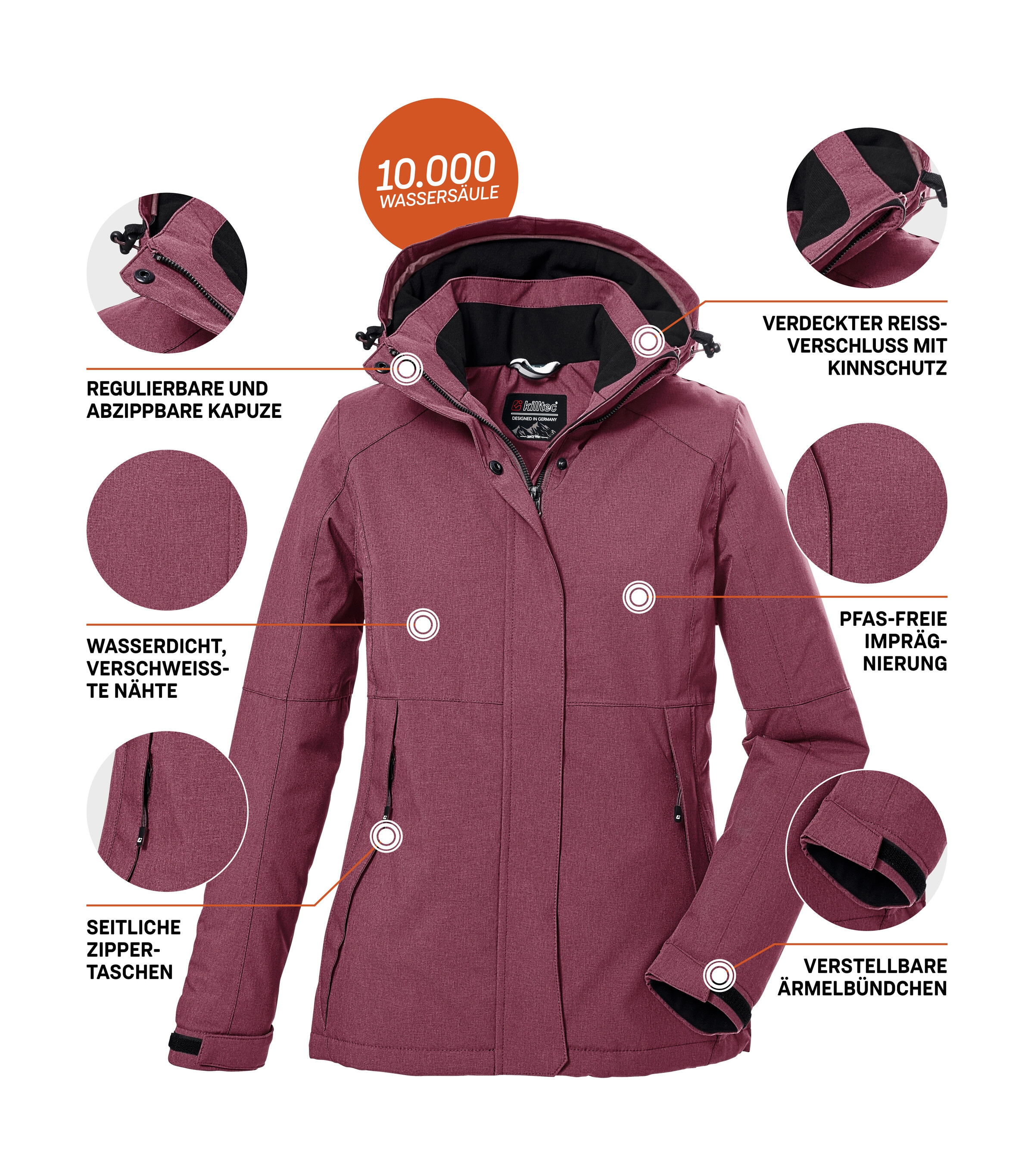 Killtec Outdoorjacke »KOW 37 WMN JCKT« Wasserdichte Damen Funktionsjacke mit abnehmbarer Kapuze