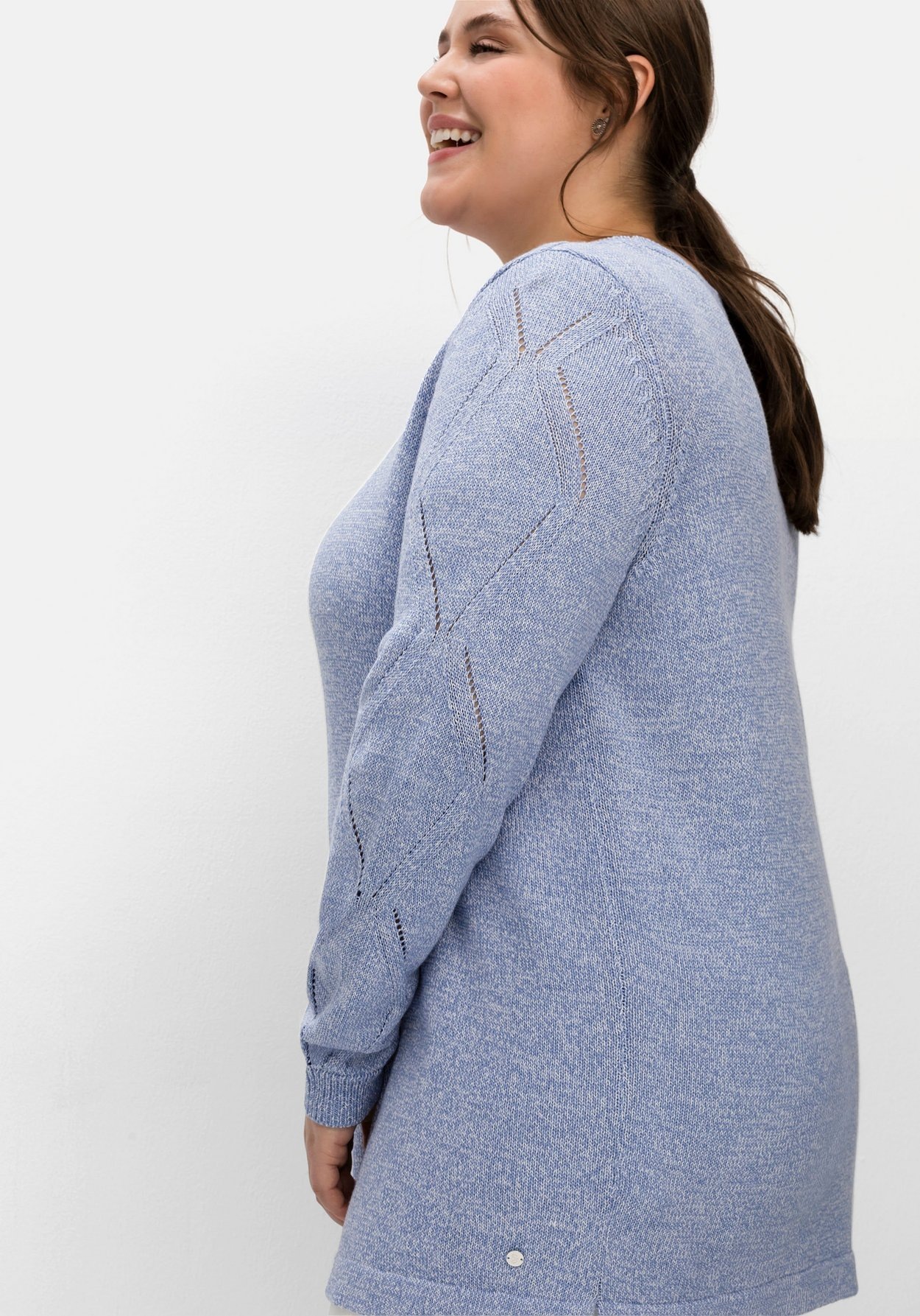 Sheego Strickpullover »Pullover mit Ajourmuster am Ärmel«, mit Ajourmuster am Ärmel