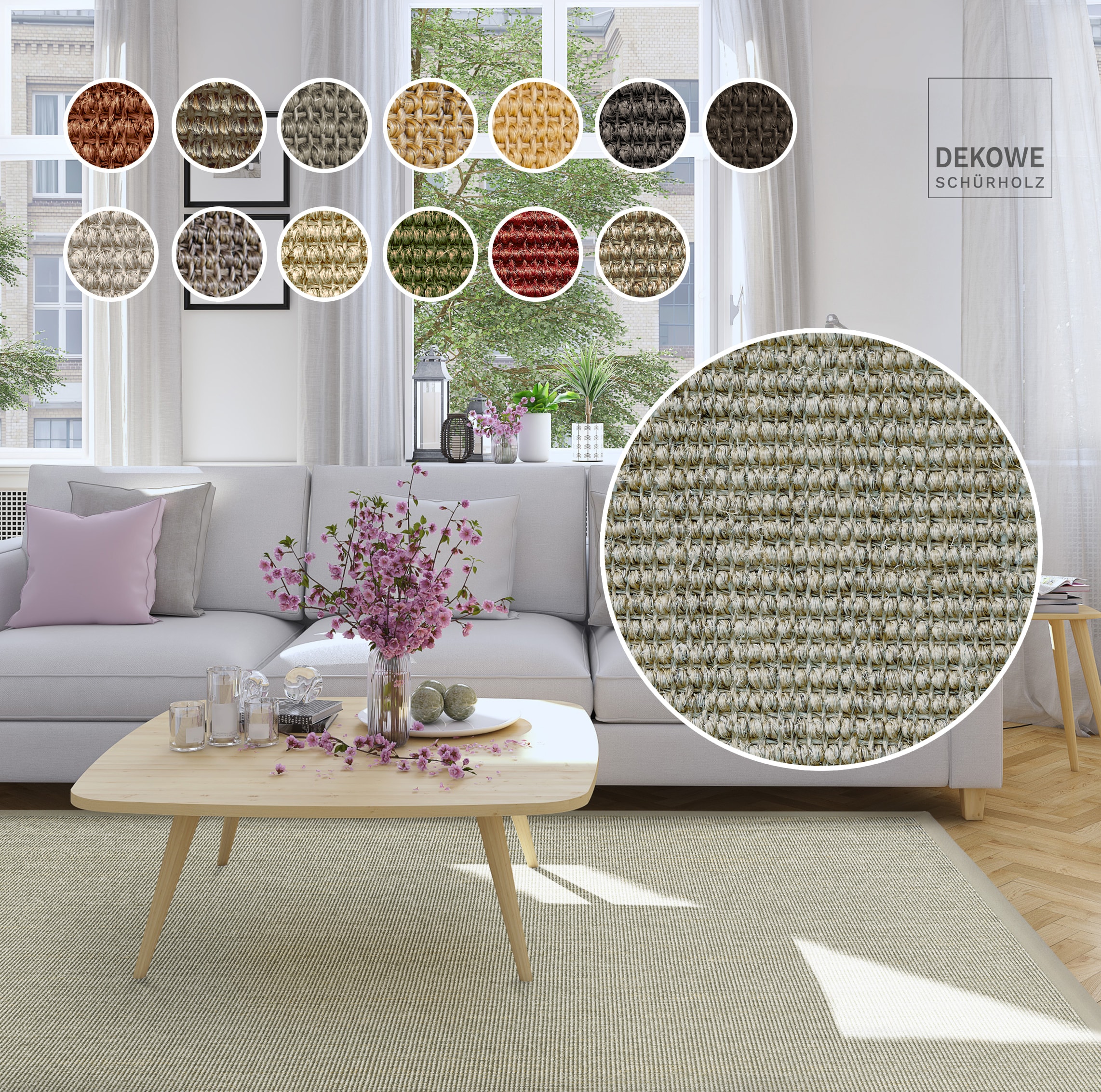 Dekowe Sisalteppich »Mara S2 mit Bordüre«, rechteckig, 5 mm Höhe, Flachgewebe, Material: 100% Sisal, Wohnzimmer