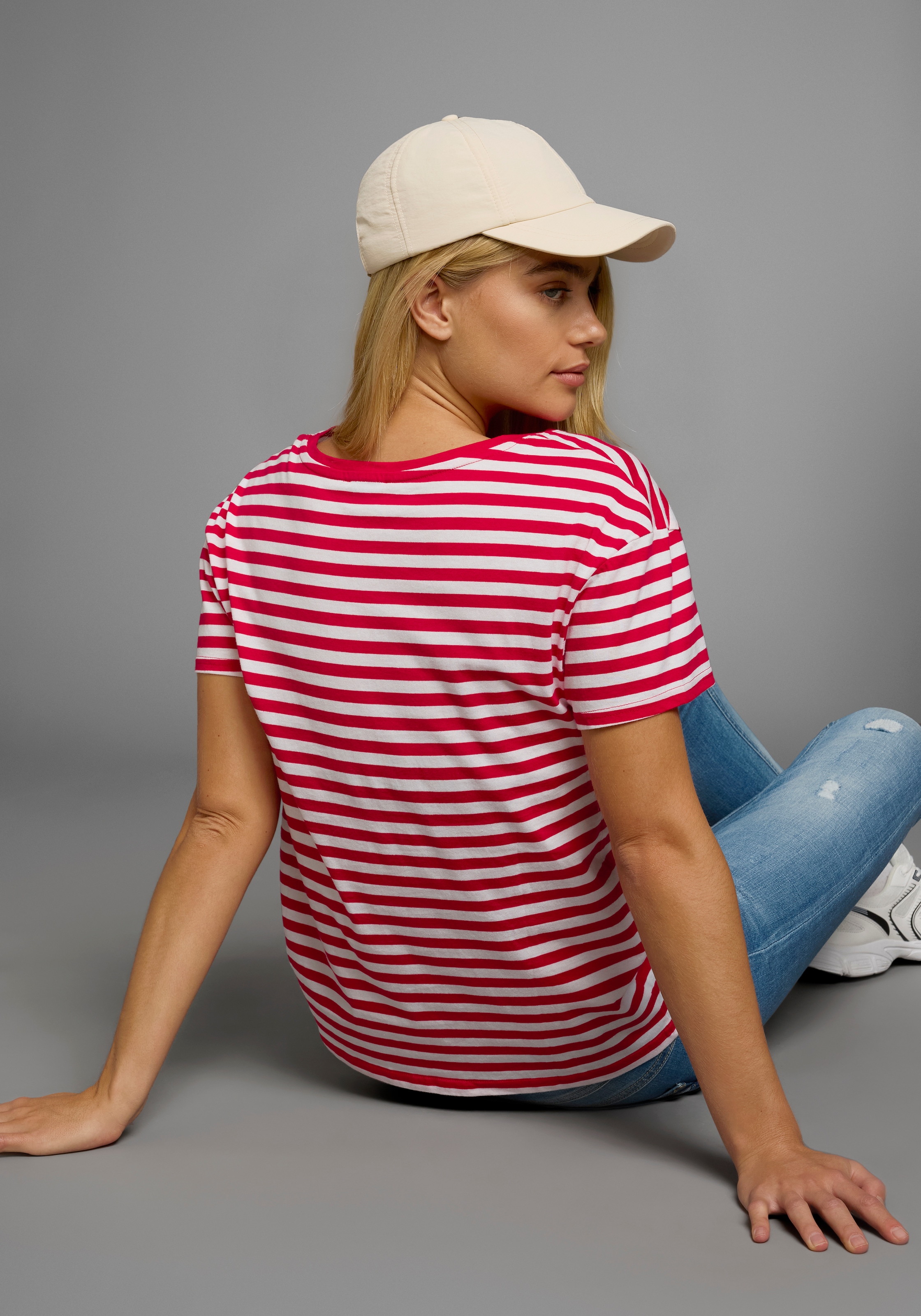AJC T-Shirt, Kurzarm, taillierter Schnitt, gestreift, Rundhalsausschnitt