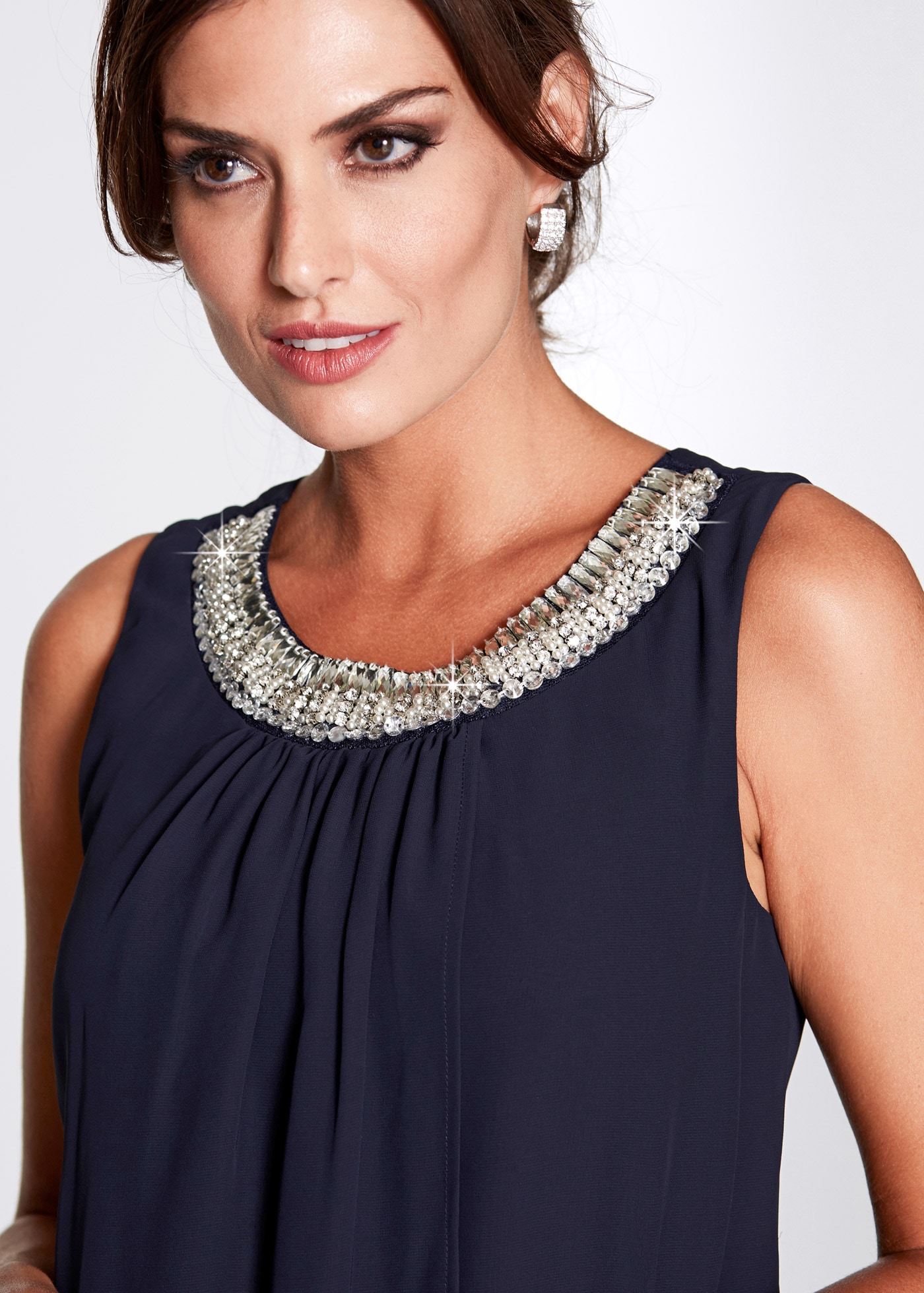 bonprix Chiffonkleid festliches Kleid, mit Strassstein-Applikation, aus Chiffon