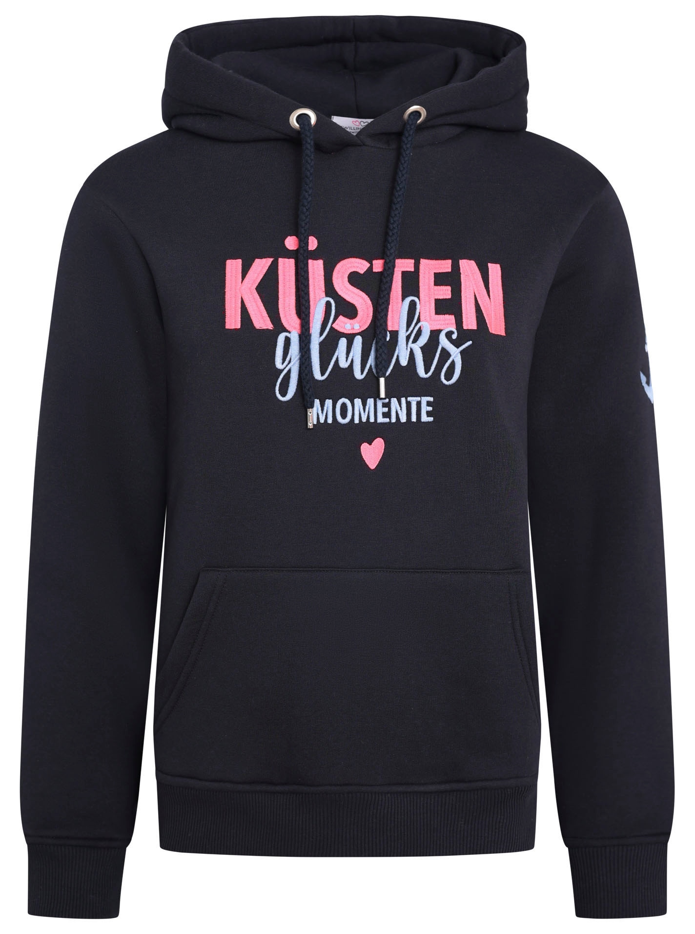 Zwillingsherz Sweatshirt, gestickter Schriftzug vorn und hinten, Kapuze, Langarm, Kängurutasche