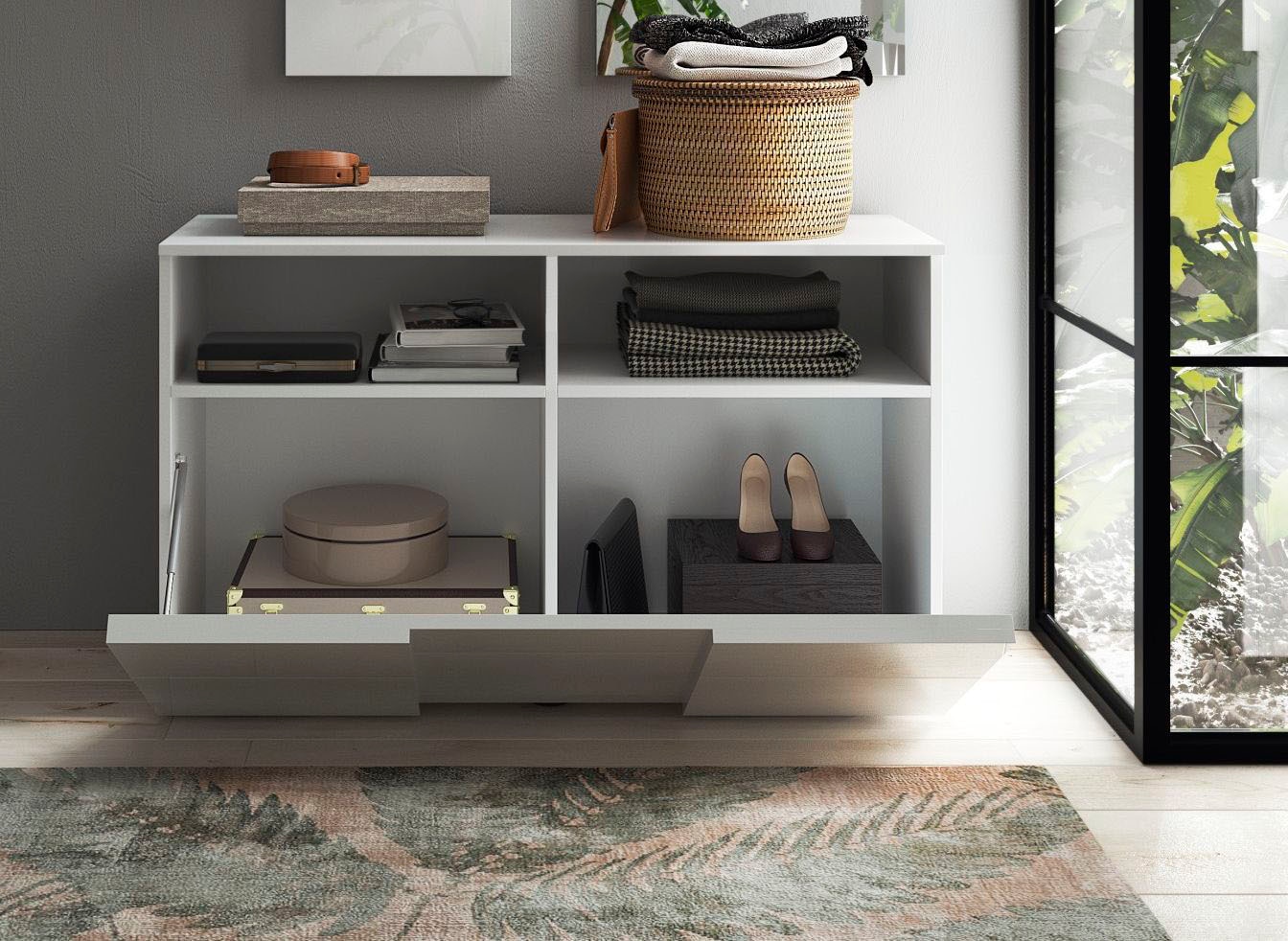 INOSIGN Garderobenschrank »Dama, Breite 91 cm, Höhe 51 cm, Schuhbank 1 Klappe« Garderobenbank, Front in 3D-Optik