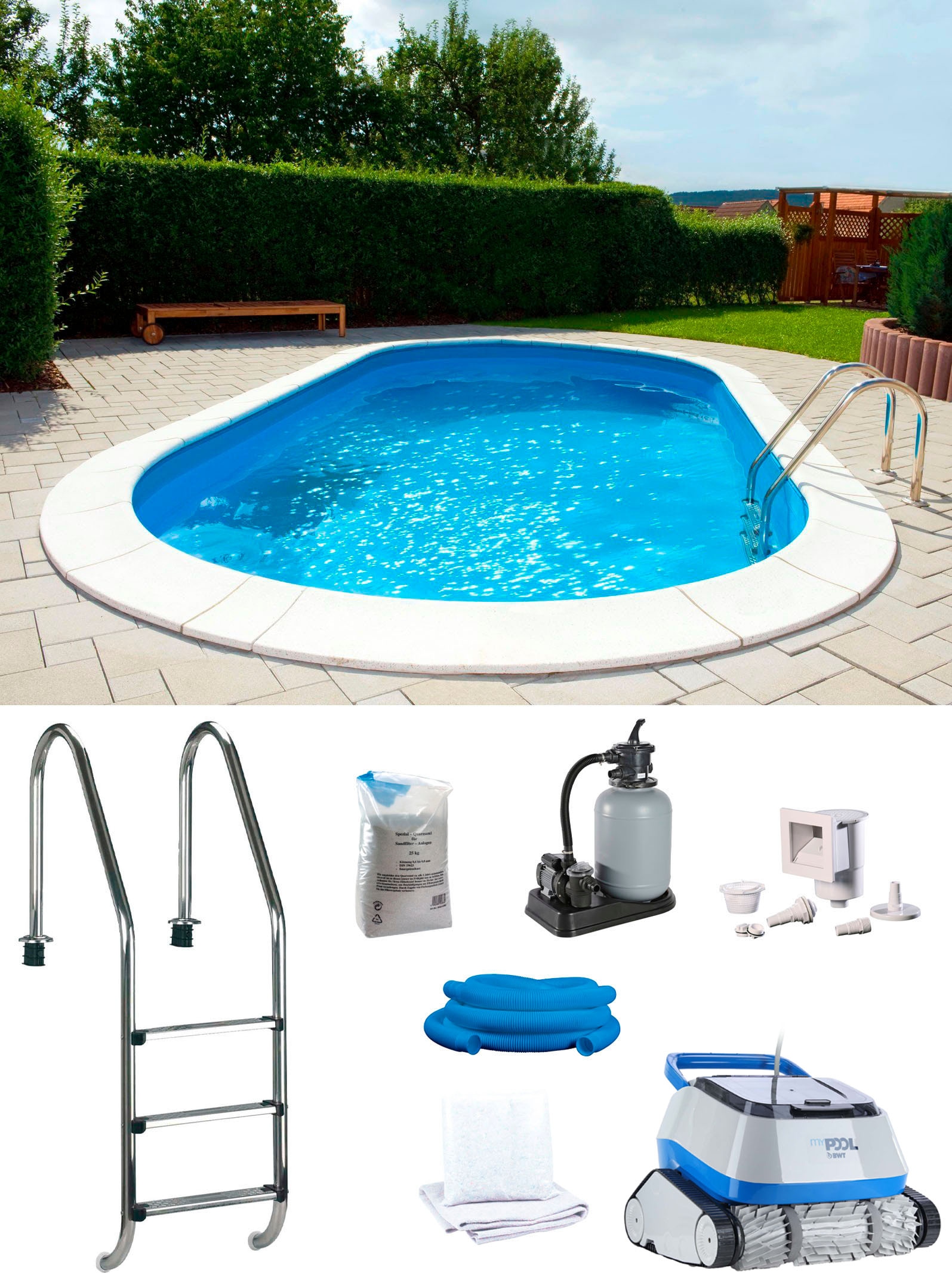 my POOL BWT Ovalpool »POWER, BxLxH: 360x623x150 cm«, (Komplett-Set, 7 tlg.), in 2 Folienfarben erhältlich, inkl. Poolroboter POWER ONE4ALL