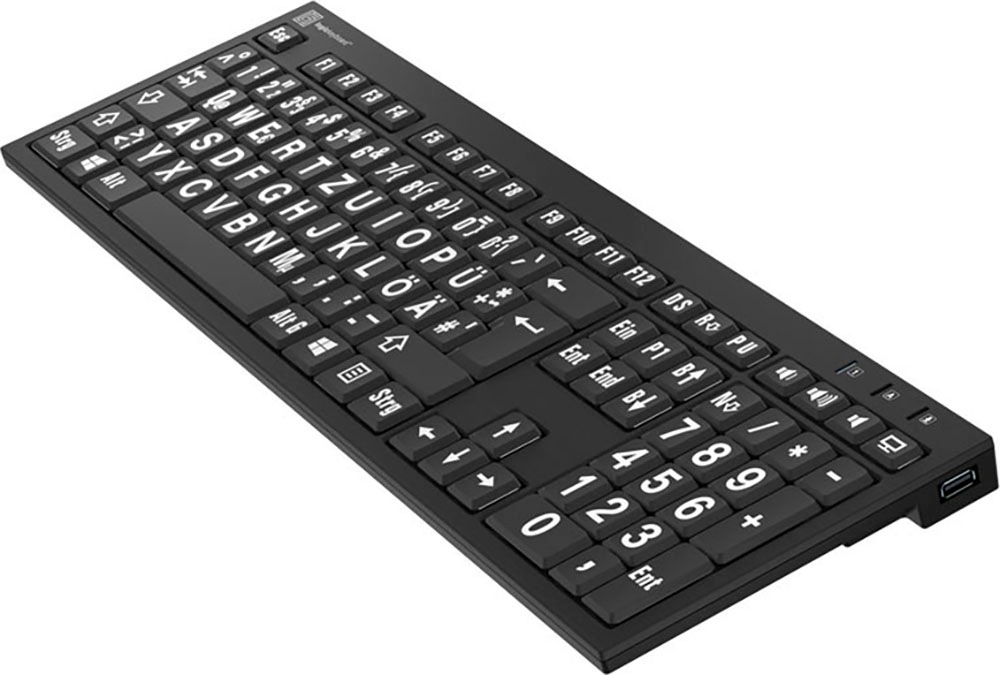 Logickeyboard Slimline-Tastatur »XL-Print White on Black DE (PC/Nero)«, (Ziffernblock-USB-Hub)