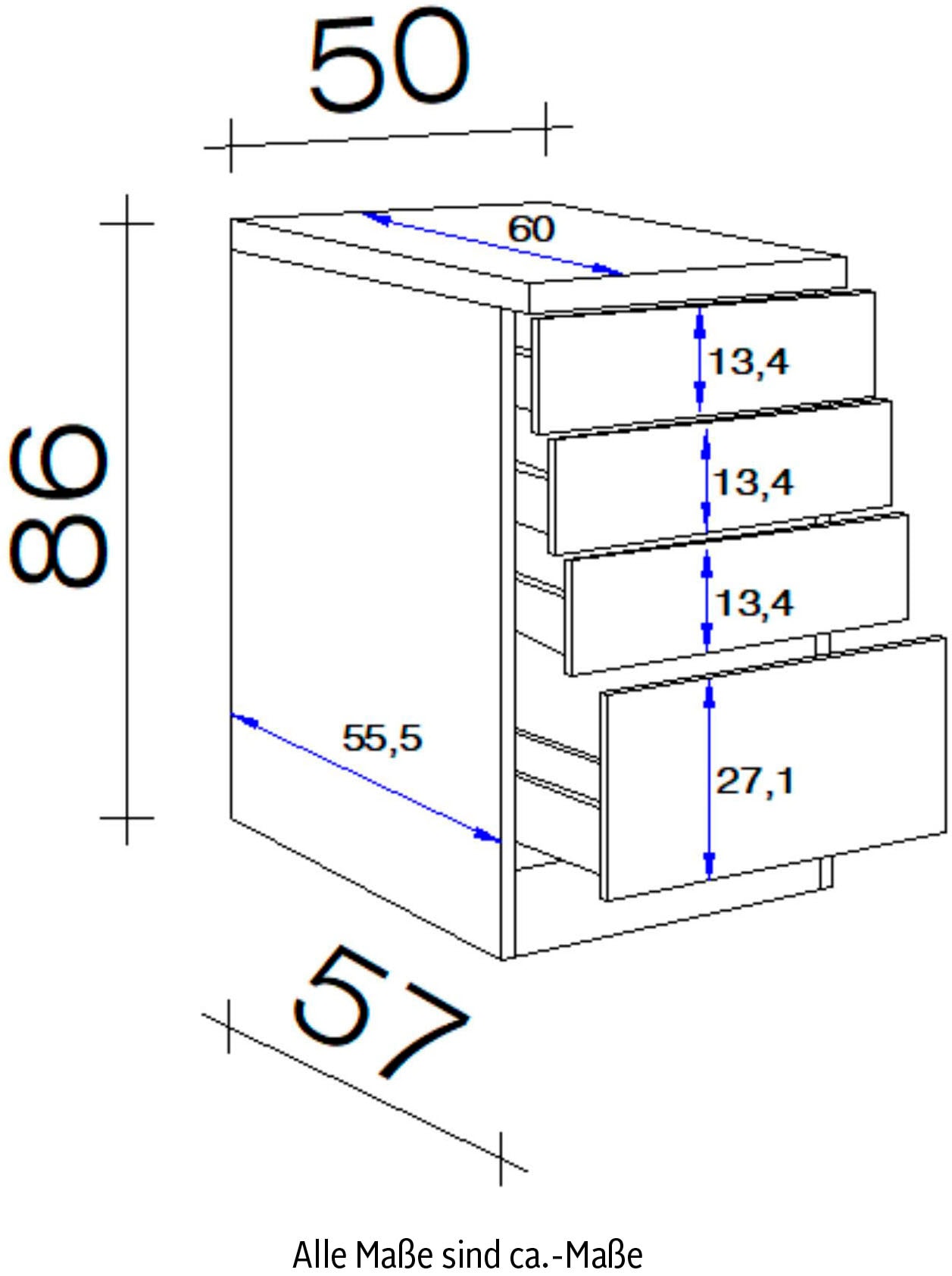 Flex-Well Unterschrank »Kopenhagen«, Schubkästen mit H 86 x x x Raten 50 60 auf cm, x T) (B bestellen praktischen