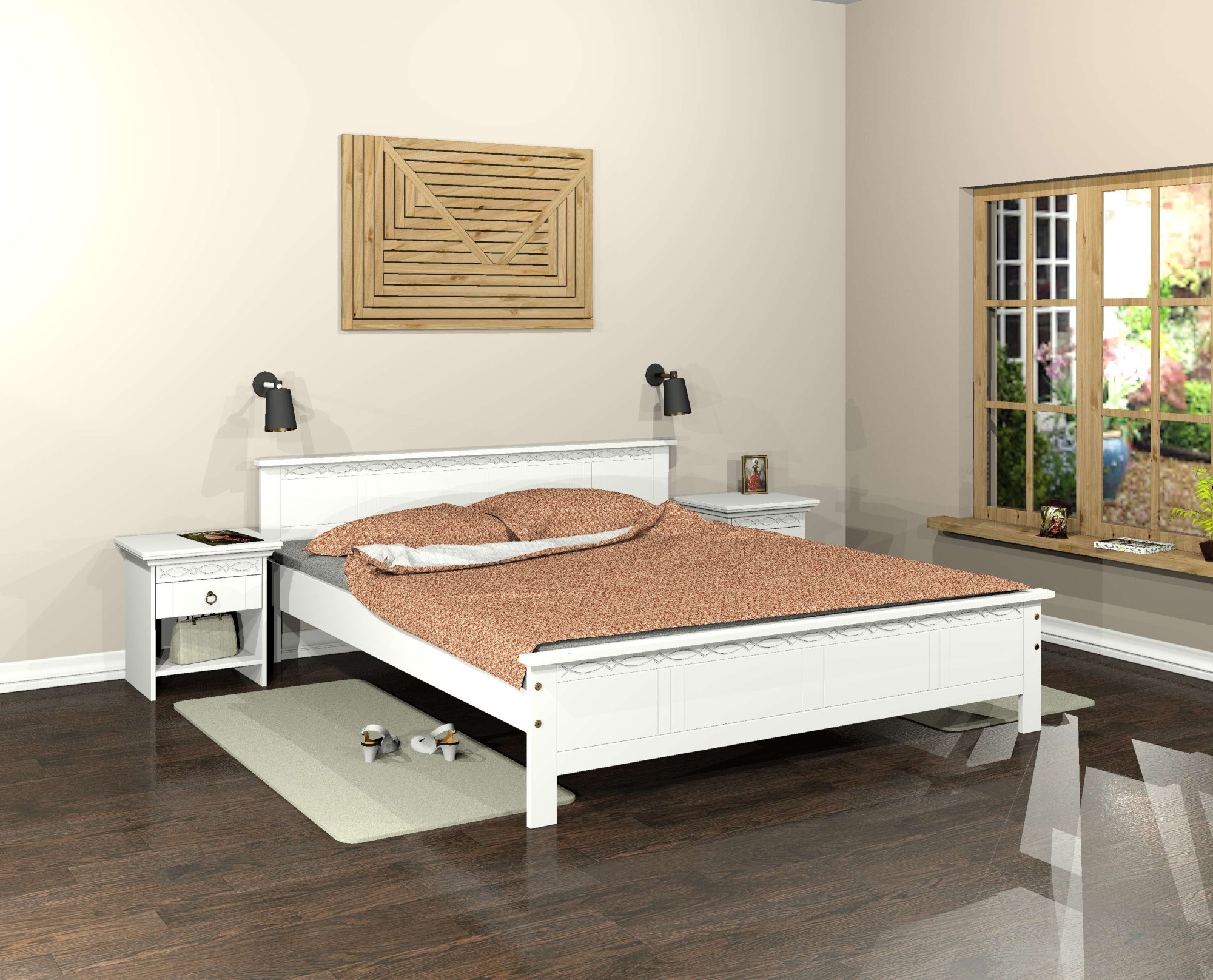 Home affaire Massivholzbett »Indra, TOPSELLER, Landhausstil, edles Design,zertifiziertes Massivholz«, (Breite/Belastbarkeit 180cm/220 KG, 140cm/180 KG, 90cm/120 KG), mit dekorativen Fräsungen, in 2 Breiten und Farben