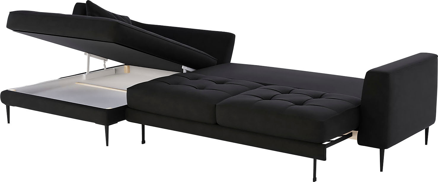 TRENDMANUFAKTUR Ecksofa »Luzi, wahlweise mit Schlaffunktion und Bettkasten, gemütlich, L-Form«, Designsofa mit Ottomane, Metallfüße schwarz, Breite 264 cm