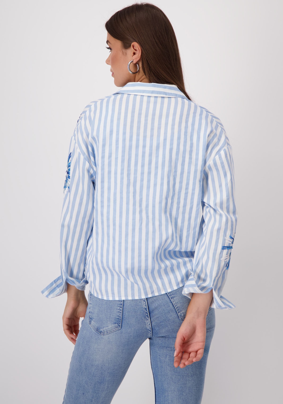 Monari Hemdbluse, mit Streifen und Blumenstickerei