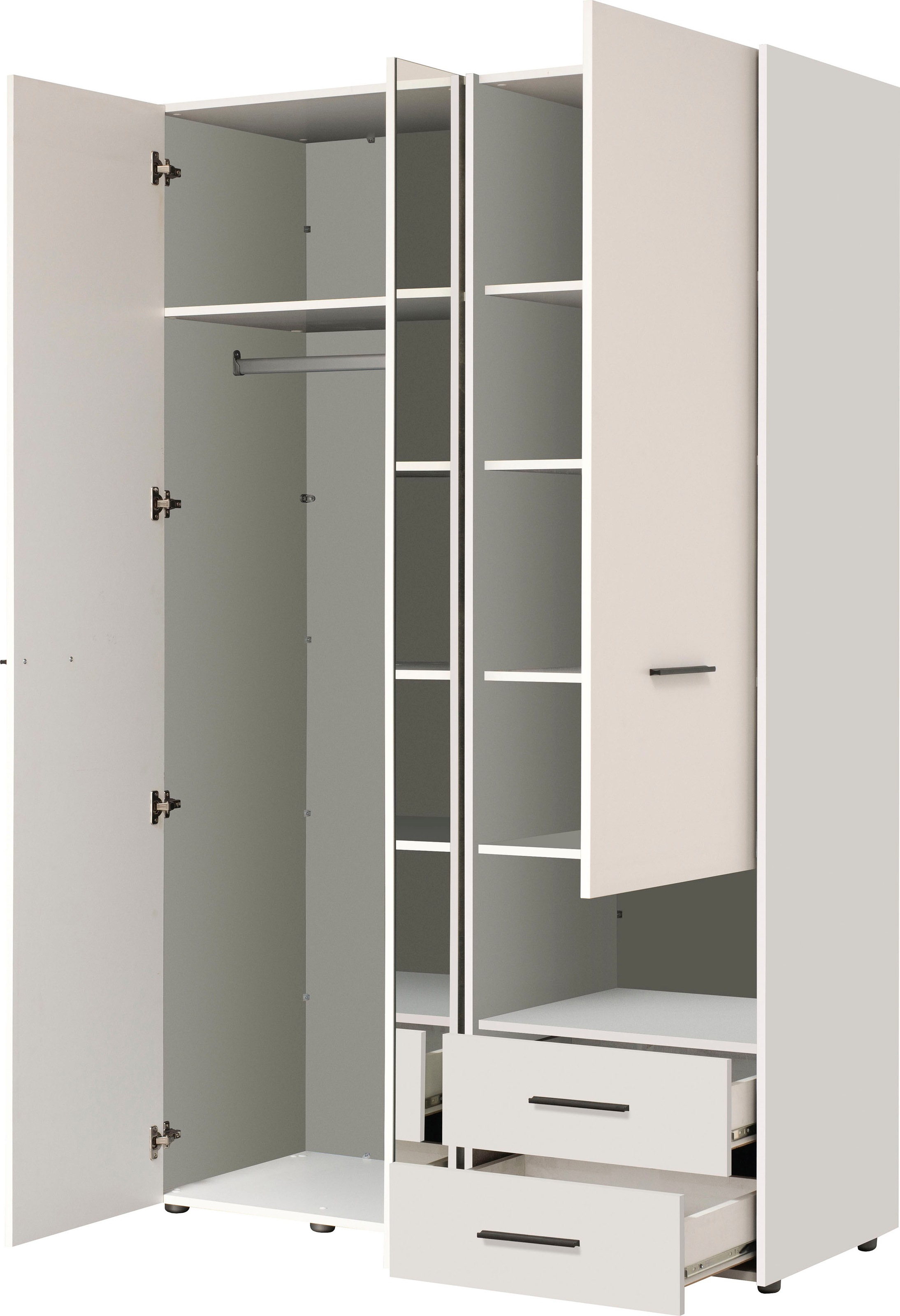 INOSIGN Kleiderschrank »Leon, FSC® -zertifiziertem Holzwerkstoff«, mit Spiegel, Innenausstattung und 2 Schubladen, 127,5x55x205,5cm