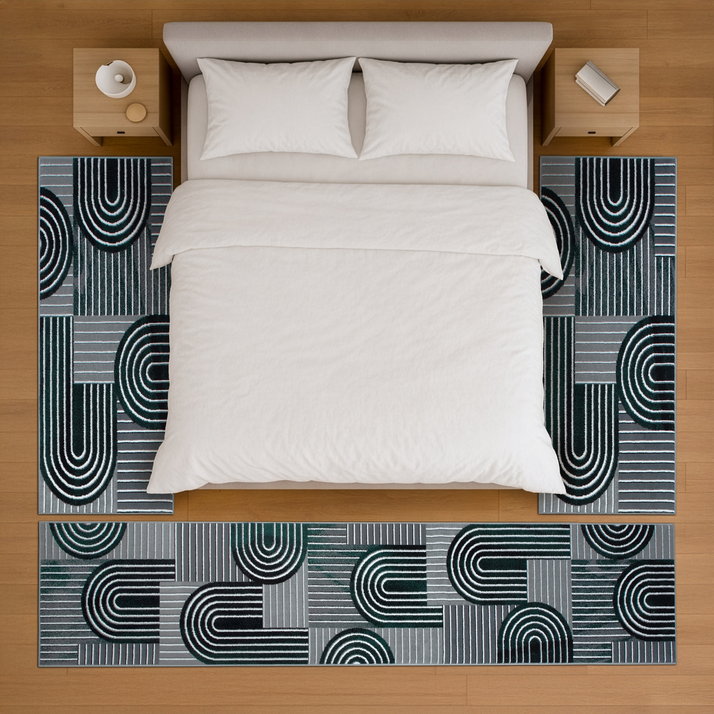 OTTO home Bettumrandung »Lyssandra« Höhe 8 mm 3 tlg. tlg. 3D-Effekt, softer Kurzflor, pflegeleicht, leichter Glanz, Scandi-Look