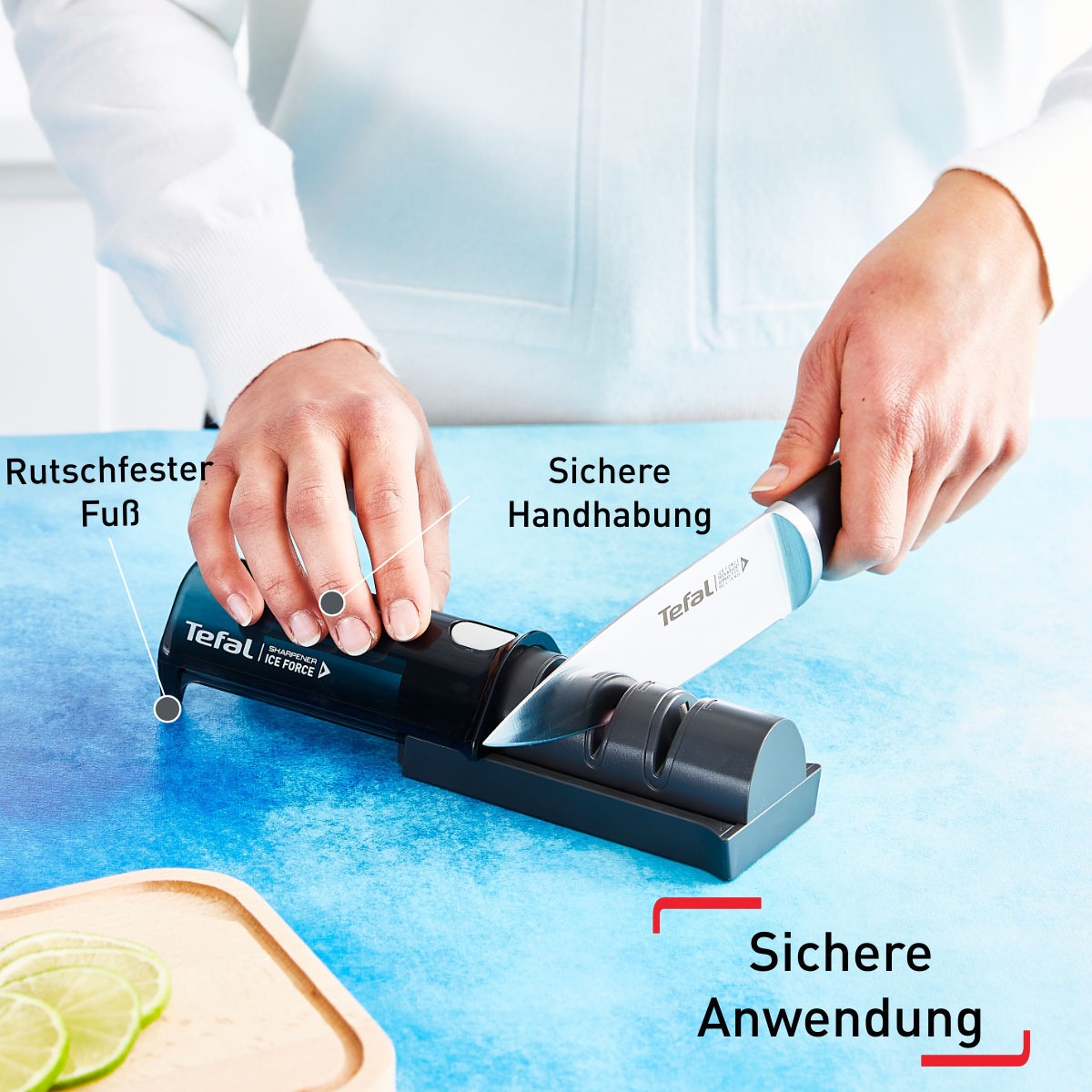 Tefal Messerschärfer »Ice Force«, (1 tlg.), Schleifprozess(3Phasen), hochwertige japanische Keramikschleifscheibe
