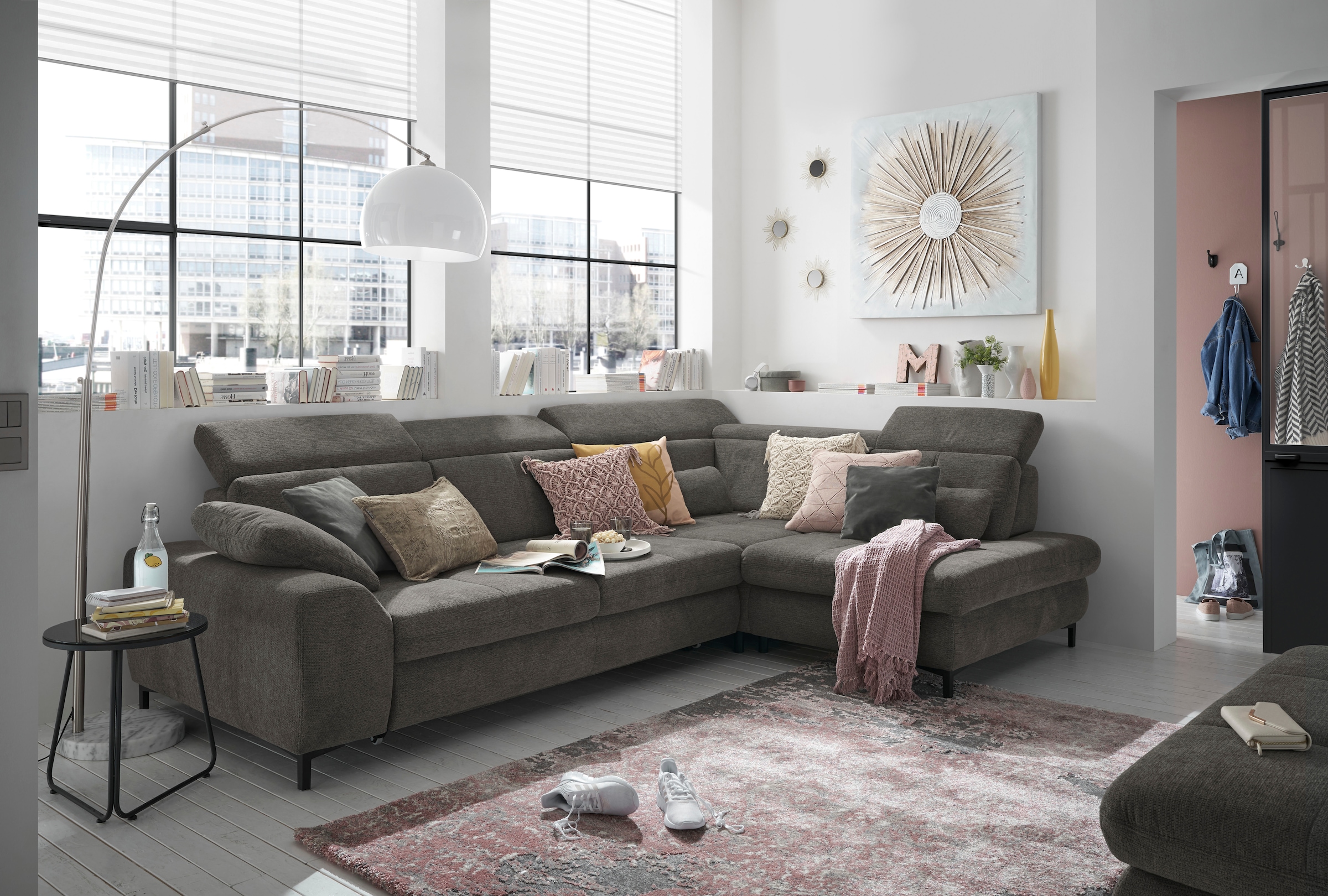 set one by Musterring Ecksofa »SO 3400 Sitzhöhe 47cm oder 49cm, Sitztiefe verstellbar, B/T 317/220 cm« Kaltschaumpolsterung, Flachgewebe, whlw. mit Funktionen, Sitzhöhe 47