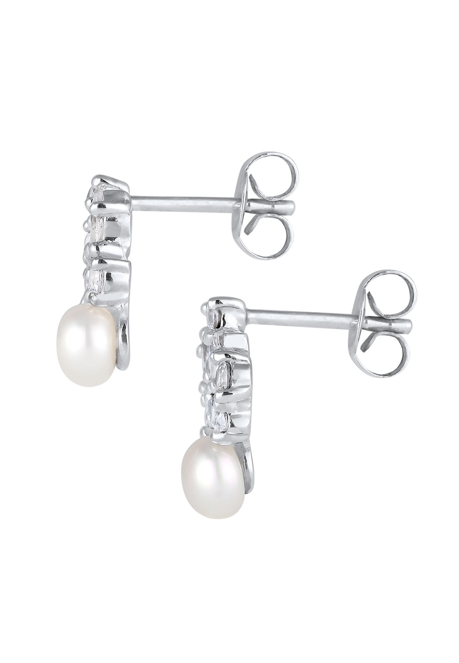 Elli Premium Paar Ohrstecker »Ohrringe Süßwasserzuchtperle Floral Zirkonia Marquise 925 Silber«