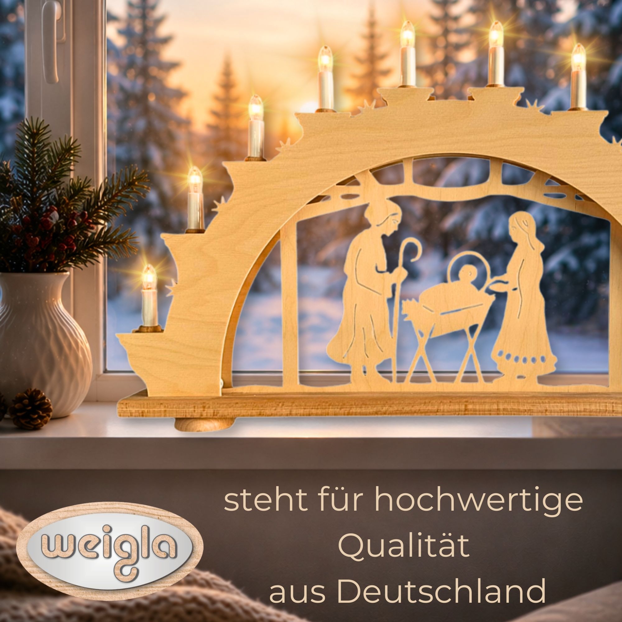 Weigla LED Schwibbogen »Heilige Nacht, Lichterbogen aus Holz, NATUR«