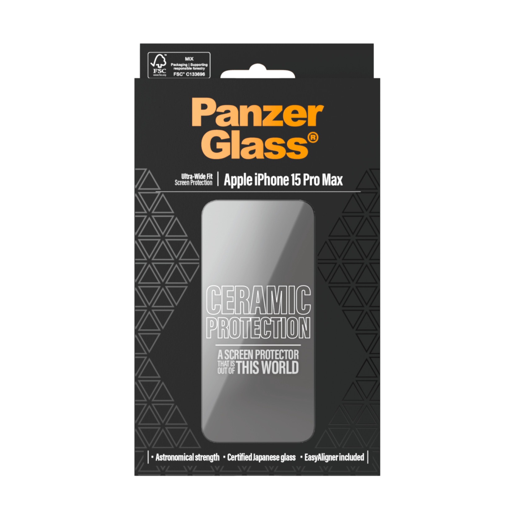 PanzerGlass Displayschutzglas »Ultra-Wide Fit Ceramic Protection Screen Protector«, für Apple iPhone 15 Pro Max UWF, (1 St.), Displayschutzfolie, Schutzfolie, Bildschirmschutz, kratz- & stoßfest