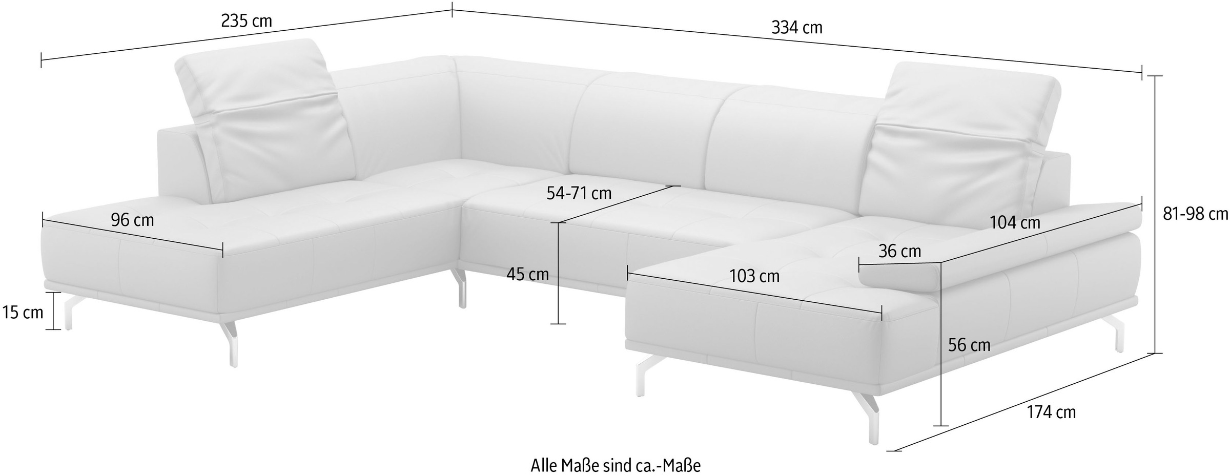 Places of Style Wohnlandschaft »Caluna«, Inkl.Sitztiefenverstellung, wahlweise mit Kopf- und Armteilverstellung