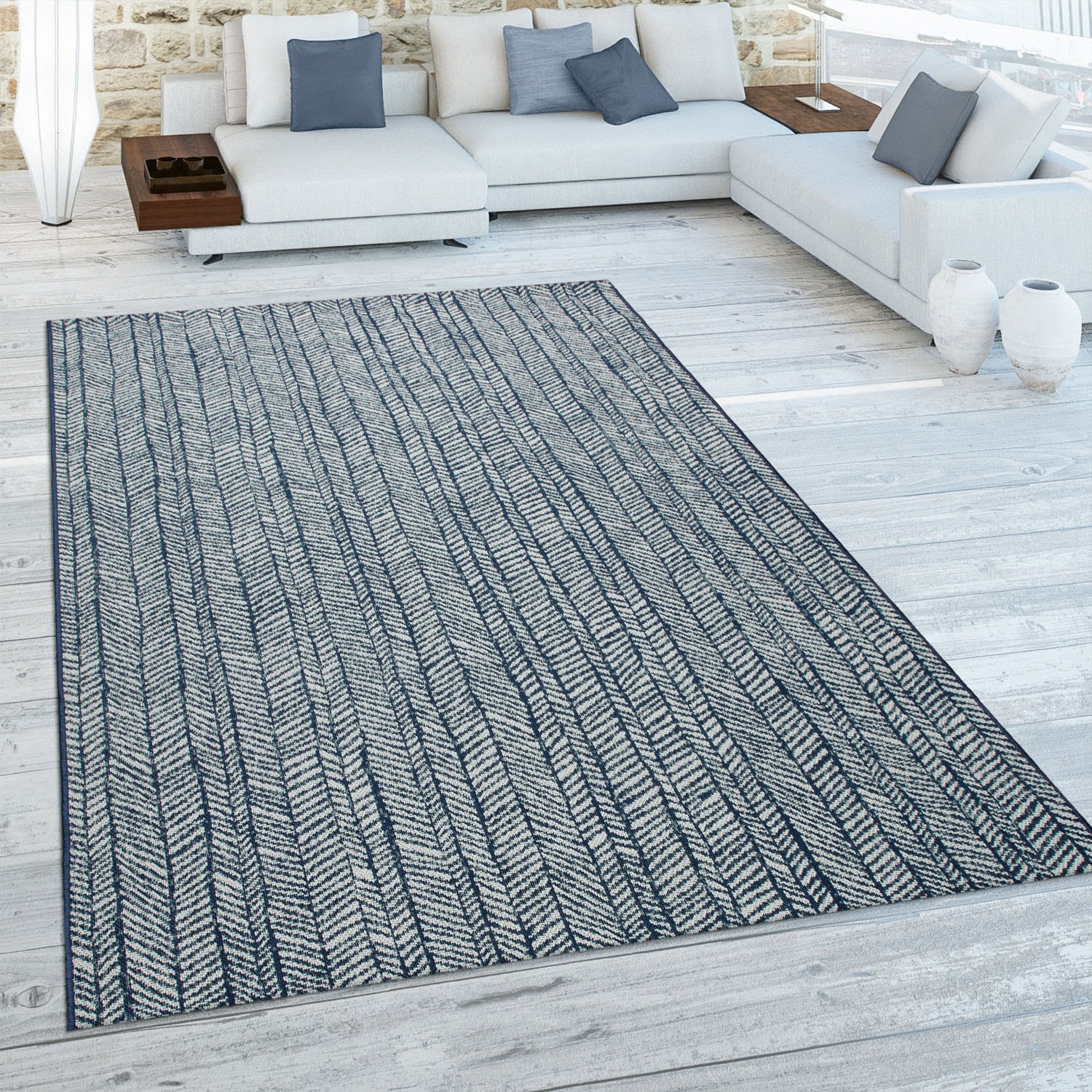 Paco Home Teppich »Ostende 542«, rechteckig, 4 mm Höhe, Flachgewebe, modernes Design, In- und Outdoor geeignet, Wohnzimmer