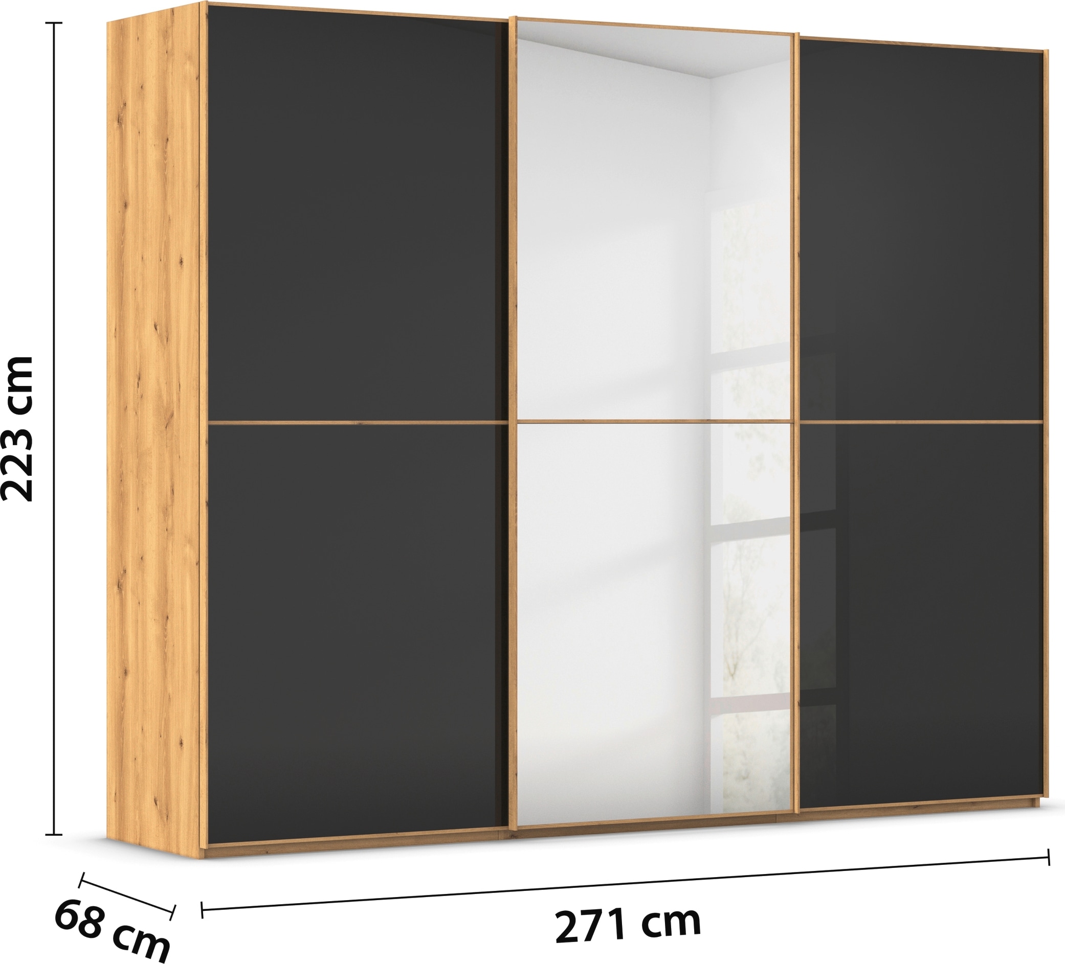 rauch Schwebetürenschrank »Kleiderschrank Schrank Garderobe Schlafzimmerschrank SCALE-DUO«, edle zweigeteilte Türen Spiegel/Glas-Mix 3 Zierleisten MADE IN GERMANY