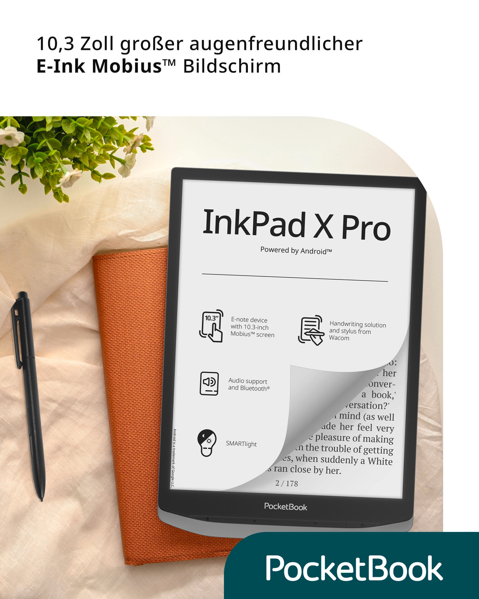 PocketBook E-Book »InkPad X Pro«, (inklusive Wacom Stylus und Schutzhülle mit Sleep-Cover-Funktion)