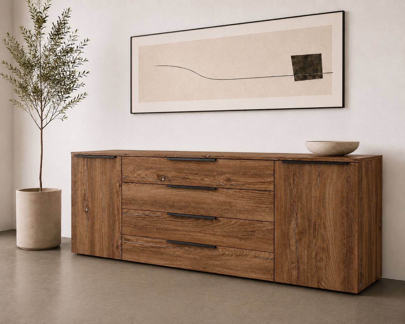 borchardt Möbel Sideboard »Tom, moderne Kommode mit Metallgriffen, 200cm breit« 2 Türen, 3 Schubfächer, Metallgriffe anthrazit
