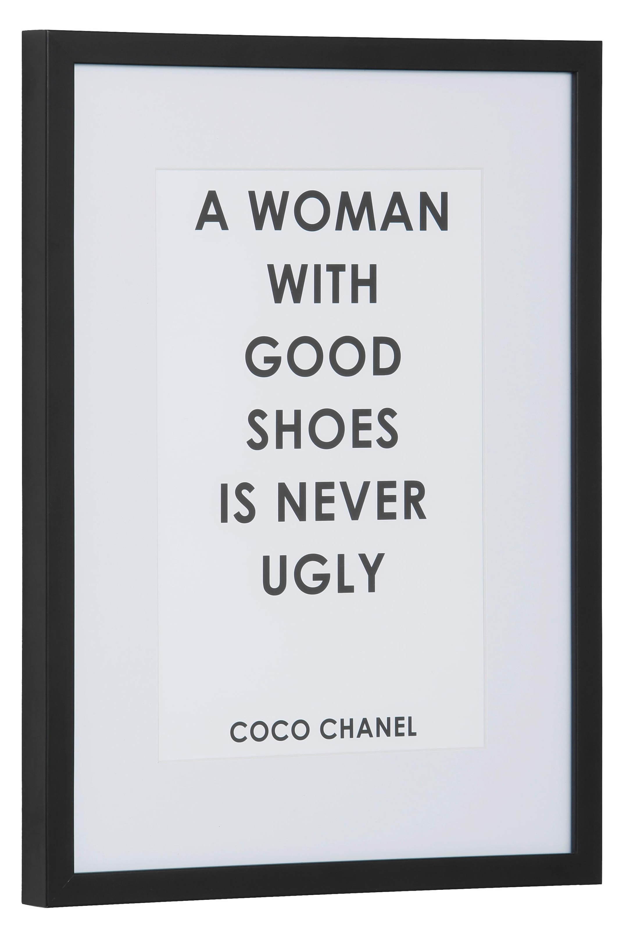 Leonique Bild »Zitat Coco Chanel«, Schriftzug-Schriftzüge-Motivationsbilder-Schwarz-Weiß-Sprüche & Texte, HD Premium Poster-Druck inkl. Holzrahmen