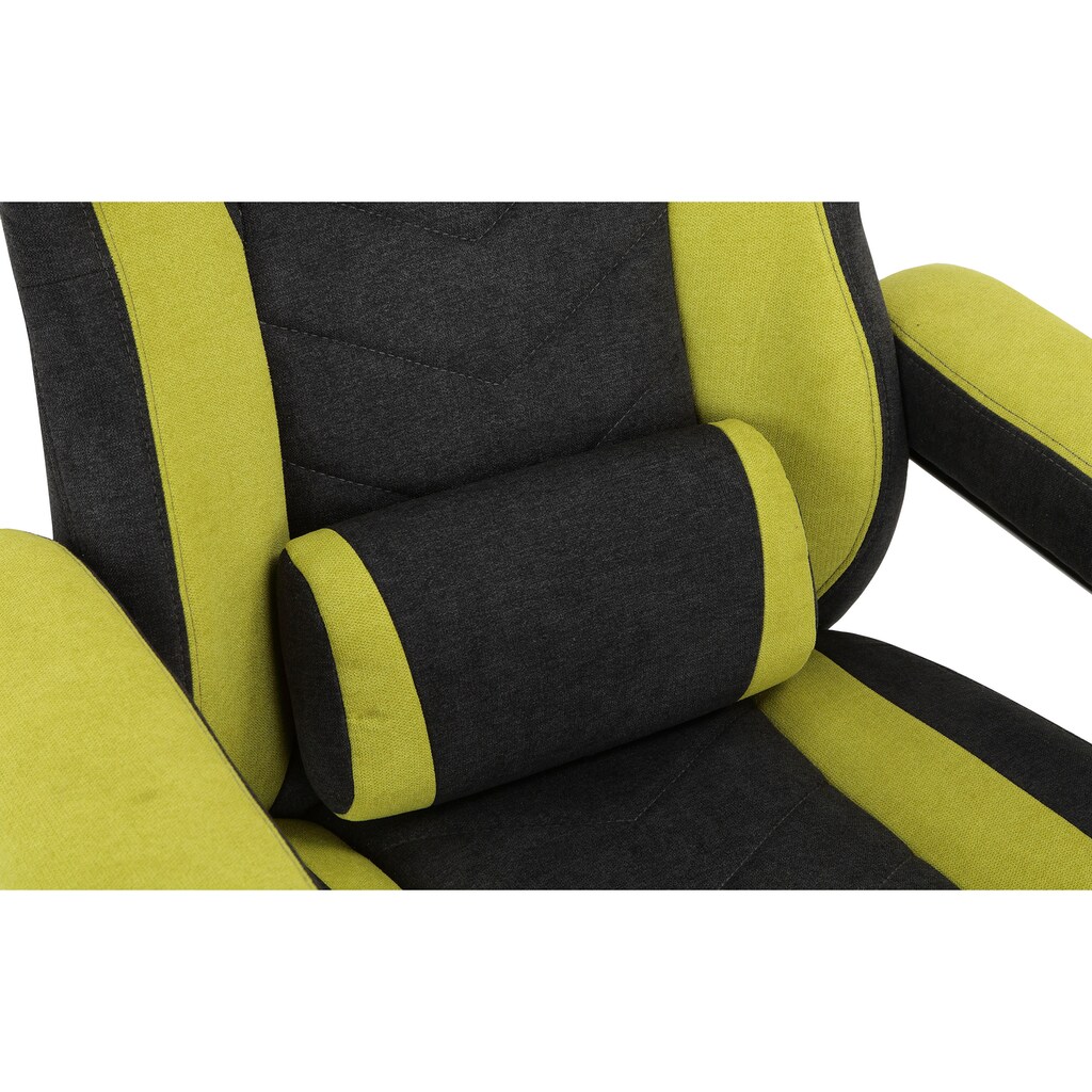 INOSIGN Relaxsessel »Jocelin«, im Gaming Chair Design, mit mechanischer Relaxfunktion, integrierte Fußstütze, Getränkehalter in der linken Armlehne, Drehfunktion,1 Kissen zur Kopfstütze, schwarzes Metallgestell, Sitzhöhe 45 cm