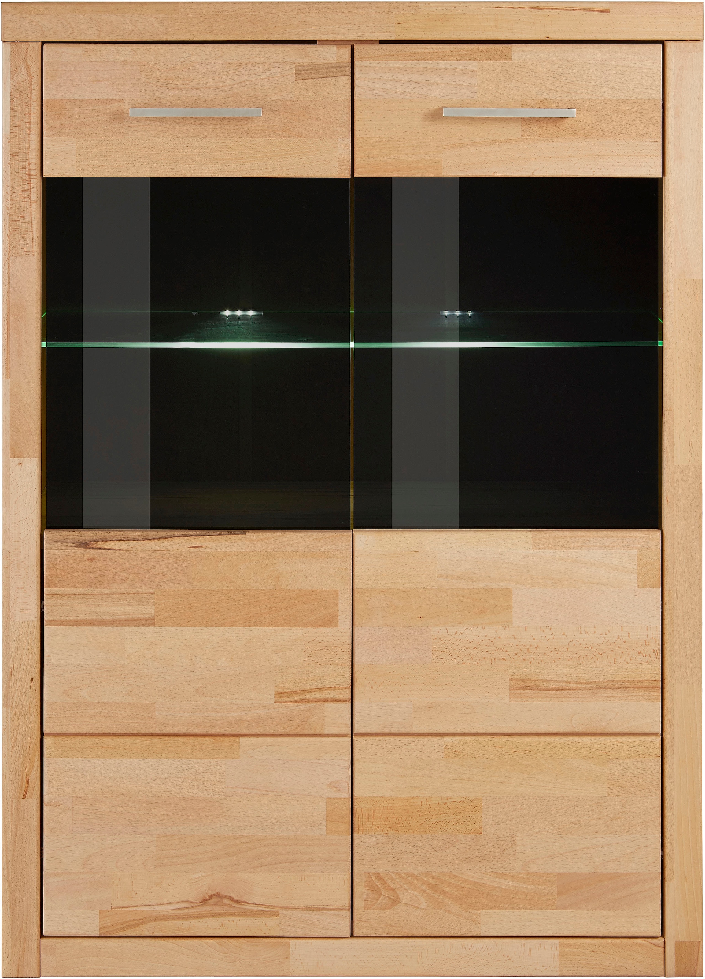 Home affaire Stauraumvitrine »Ribe,90cm breit,125cm hoch, Fronten Massivholz,4 breite Fächer«, Korpus Holzwerkstoff,2Türen mit Glaseinsatz, Böden versetzbar